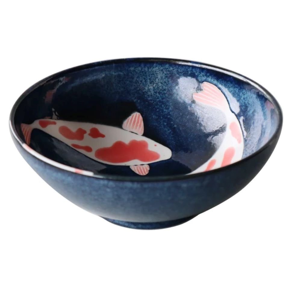 Minoru Touki Suppenteller Made in Japan Japanische Kelamikschale für Ramen 21,5 cm Karpfenmuster