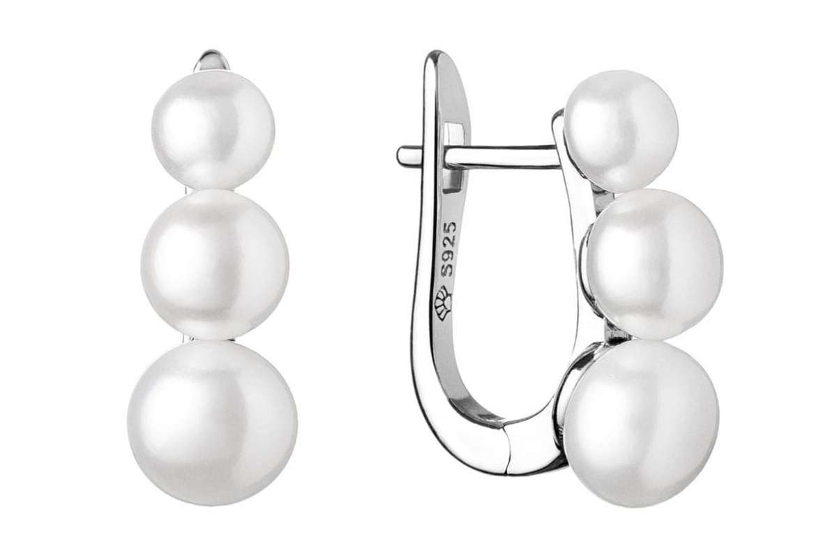 Gaura Pearls Серьги из бисера Elegant hängend weiß rund 5-7.5 mm, echte Süßwasserzuchtperle, 925er rhodiniertes Silber