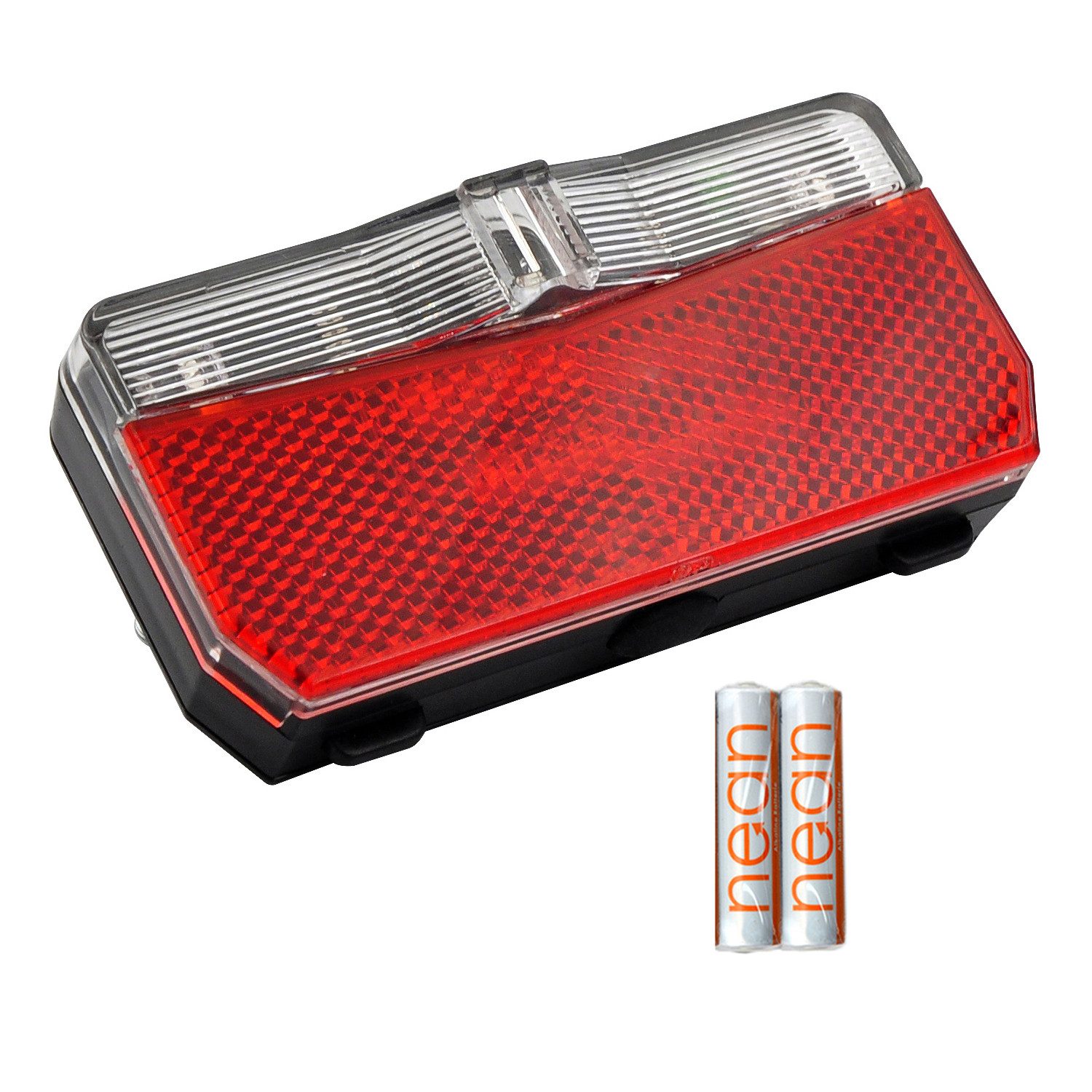 nean Fahrrad-Rücklicht Batterie, intergr. Reflektor, mit StVZO-Zulasssung, inkl. Batterien, 5 Candela