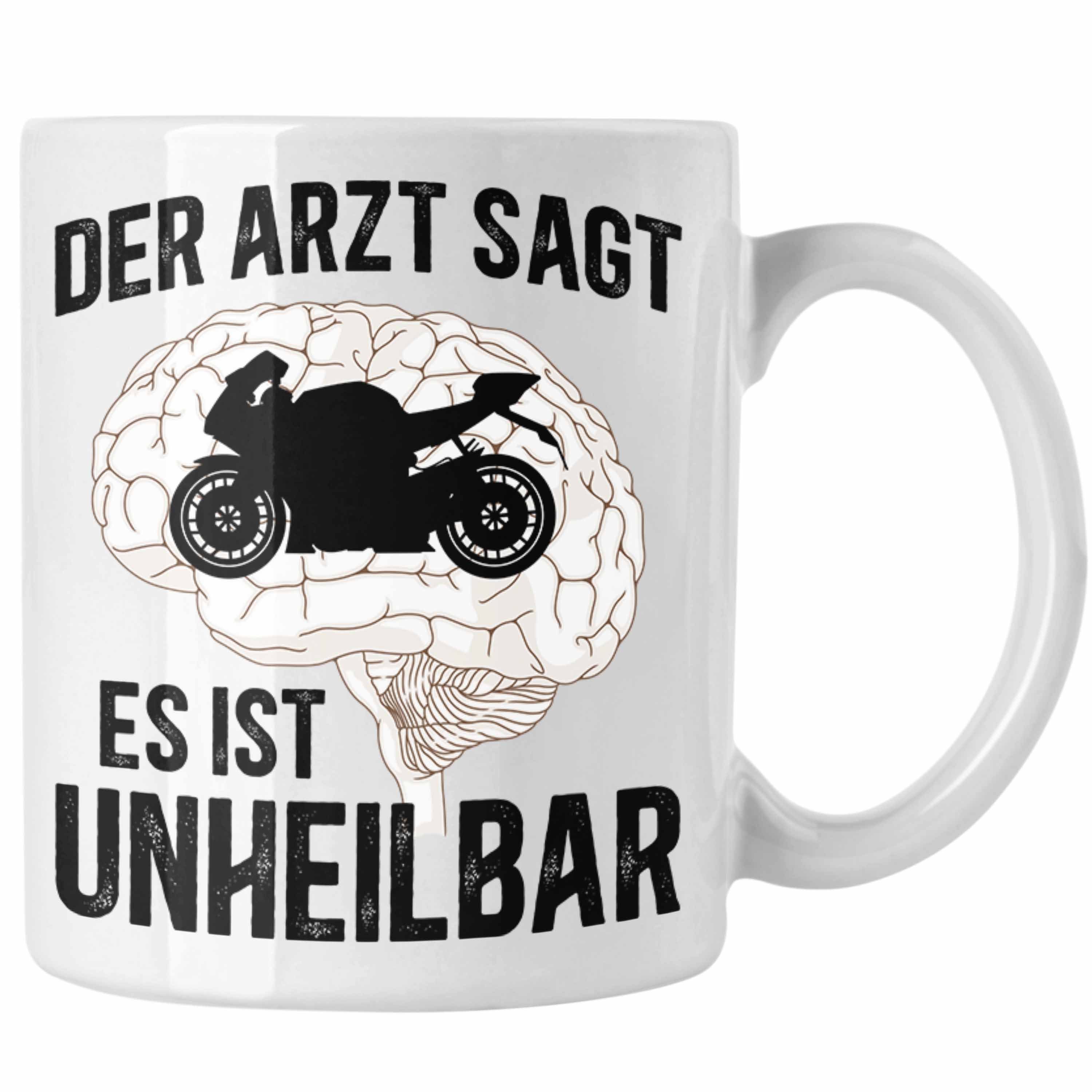 Trendation Tasse Trendation - Motorradfahrer Geschenk Männer Motorrad Tasse mit Spruch Kaffeetasse für Biker Herren Weiss