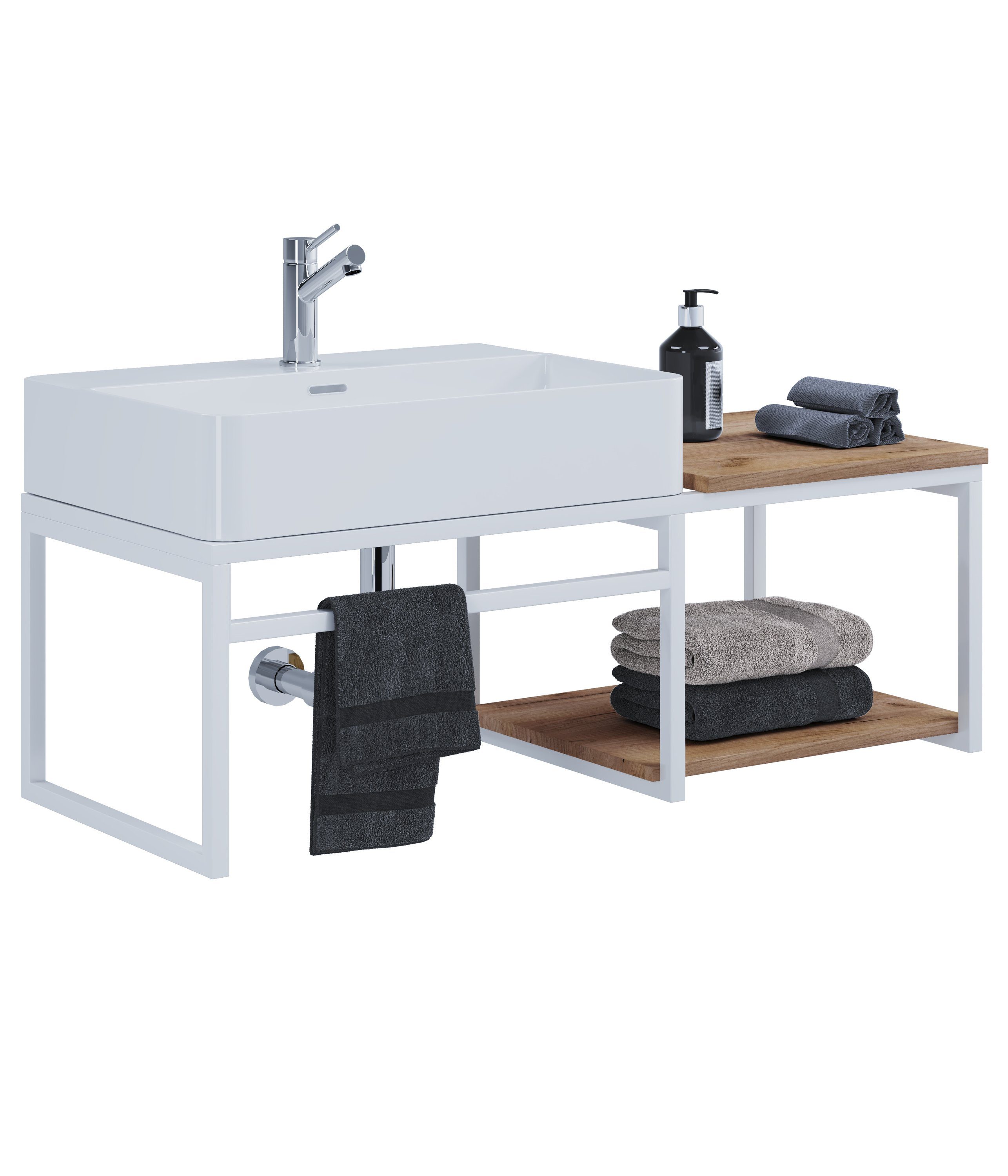 VCM Waschtisch 2-tlg. Waschtisch Badmöbel Holz Metall Bitila 100 günstig online kaufen