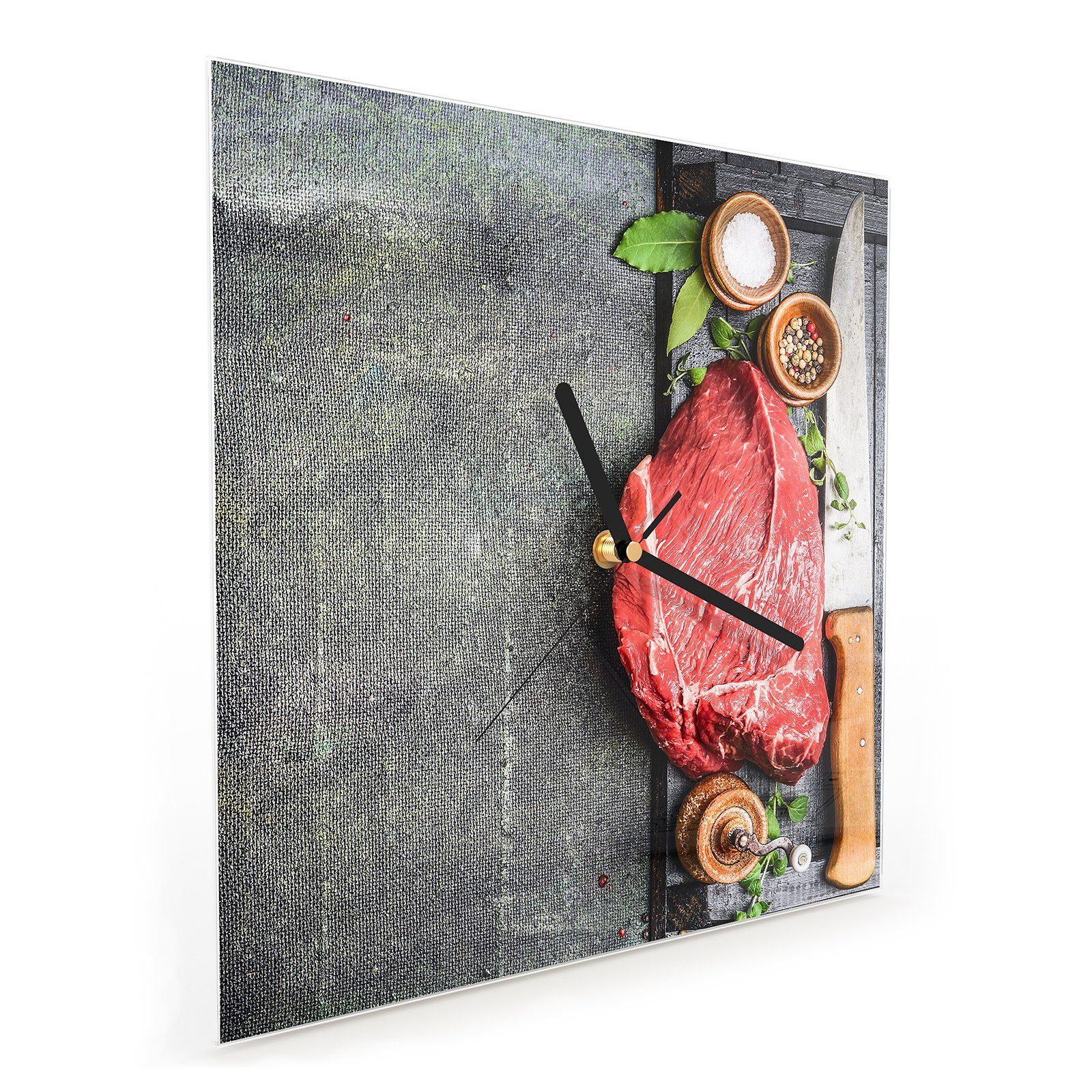 Primedeco Wanduhr Glasuhr Schiefertafel auf Wandkunst Filet x 30 cm 30 Wanduhr mit Motiv Größe