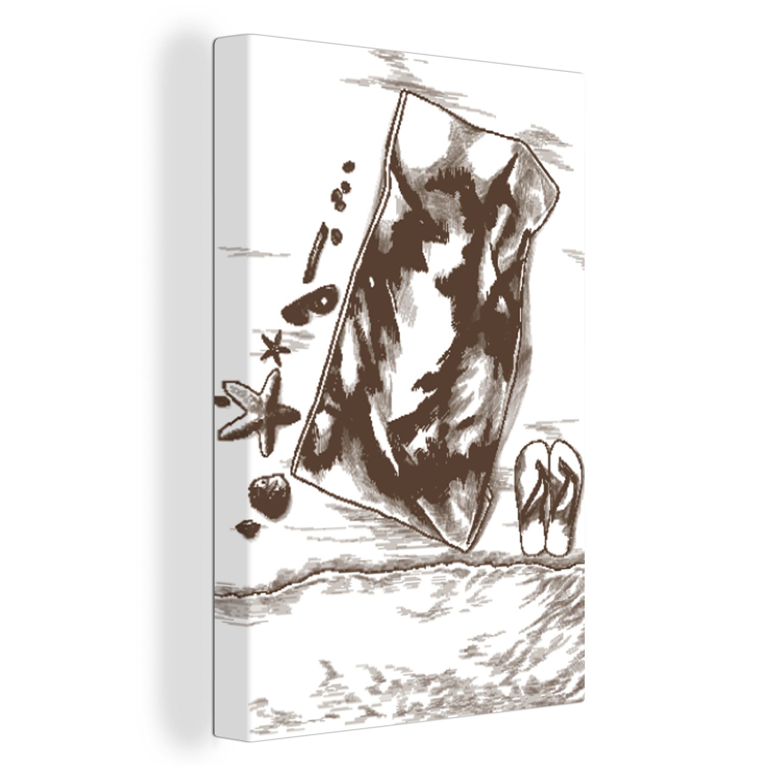 OneMillionCanvasses® Leinwandbild Handtuch - Hausschuhe - Strand, (1 St), Leinwandbild fertig bespannt inkl. Zackenaufhänger, Gemälde, 20x30 cm