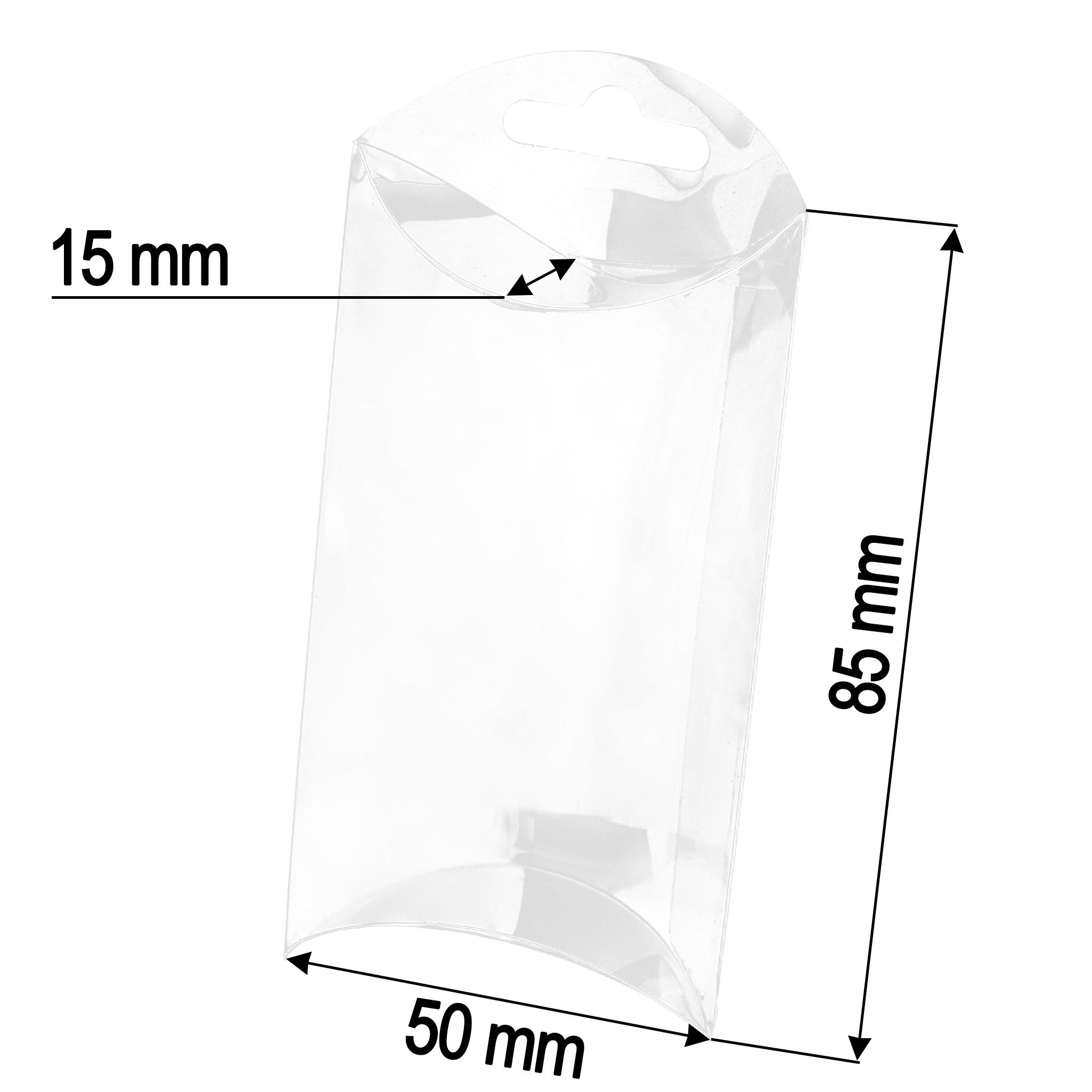 maDDma Geschenkbox 50 transparente Kissenboxen mit Lochung Geschenke Sichtverpackung (50er Pack, 50 St), 8.5 x 5 x 1.5 cm