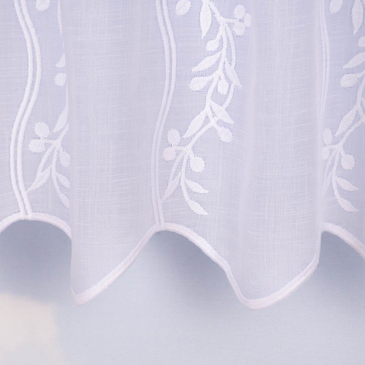 SCHÖNER LEBEN. Meterware Scheibengardine Meterware Leinenstruktur Voile Stickerei Blumenranke n, leicht perforiert, Polyester