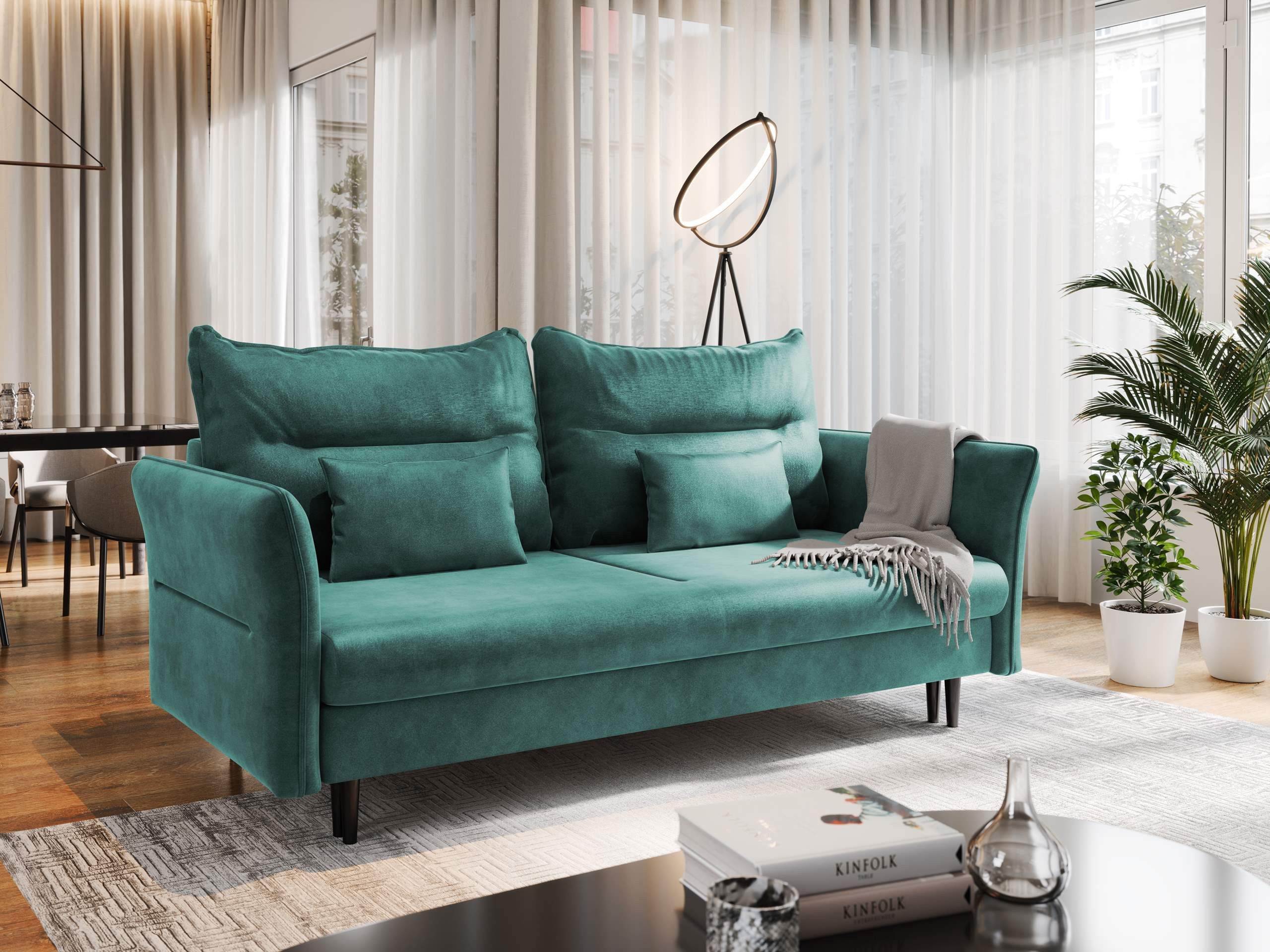 NEXT COLLECTION Loungesofa Bettsofa ISMENA, Große Liegefläche 147x190 cm Bettzeugcontainer, Lose Rückenkissen, hohe Metallbeine