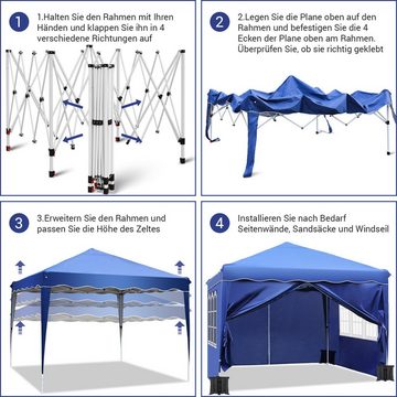 TLGREEN Faltpavillon Pavillon 3x3m Wasserdicht, Falt Zelt mit 4 Seitenwänden,UV Schutz 50+, mit 4 Seitenteilen