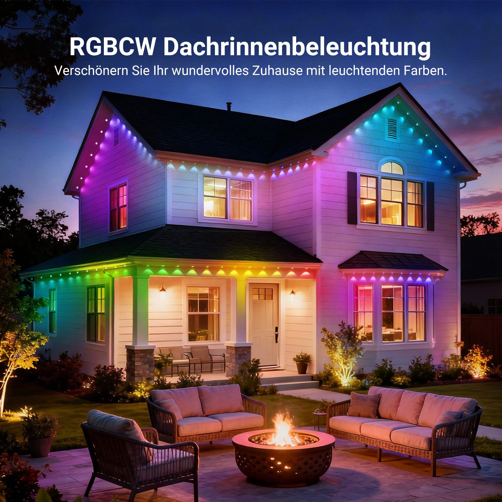 Neewer LED-Lichterkette NR02 15m/30m/45m/60m RGBCW Außenbeleuchtung für die Hausdekoration, intelligente AI App Steuerung, IP65 wasserdicht, mit Alexa