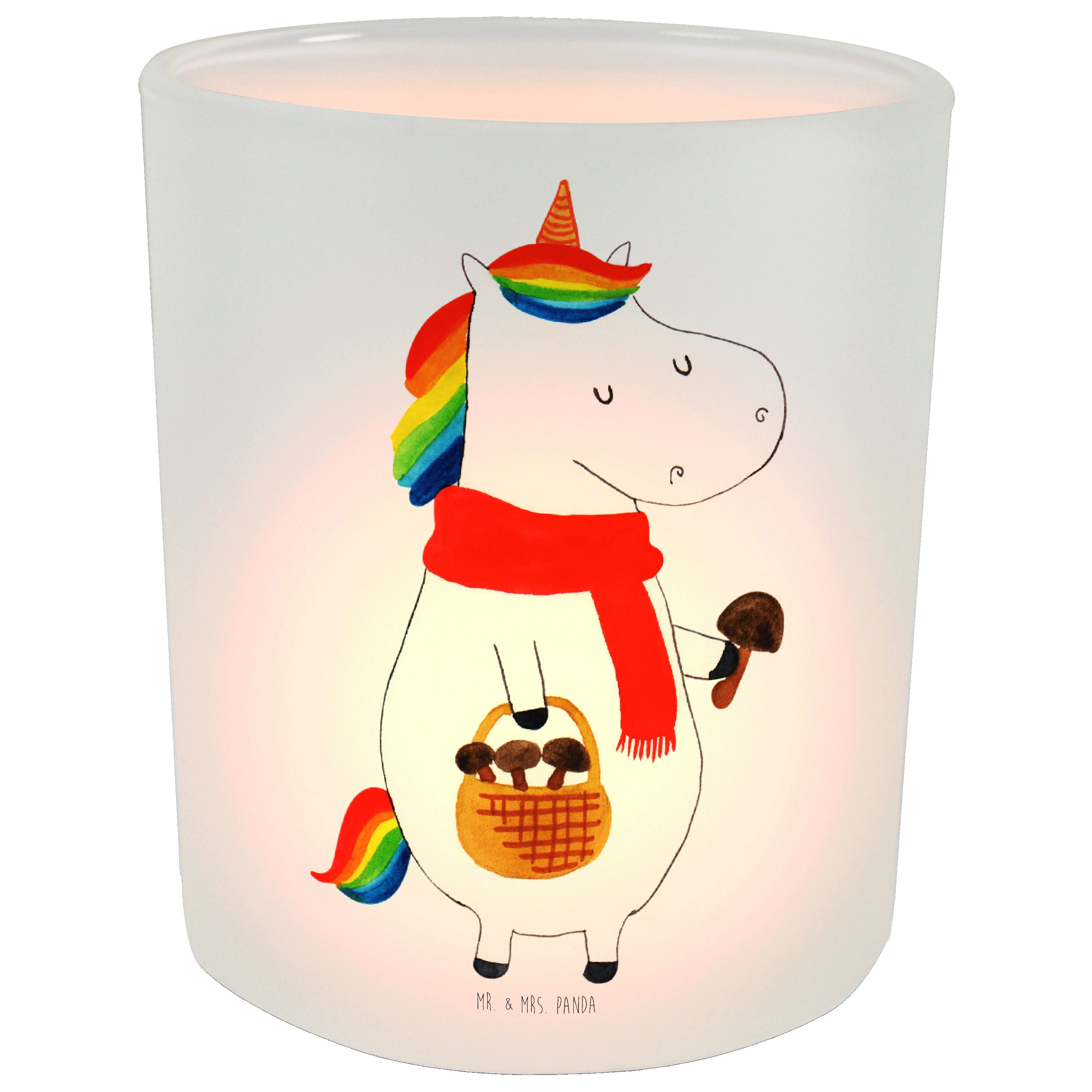 Mr. & Mrs. Panda Windlicht Einhorn Pilz - Transparent - Geschenk, Einhörner, Teelichter, Unicorn (1 St)