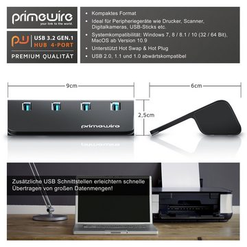 Primewire USB-Adapter, USB 3.2 Gen1 Hub, 4 Port Aktiver Verteiler mit Netzteil, 5 Gbit/s
