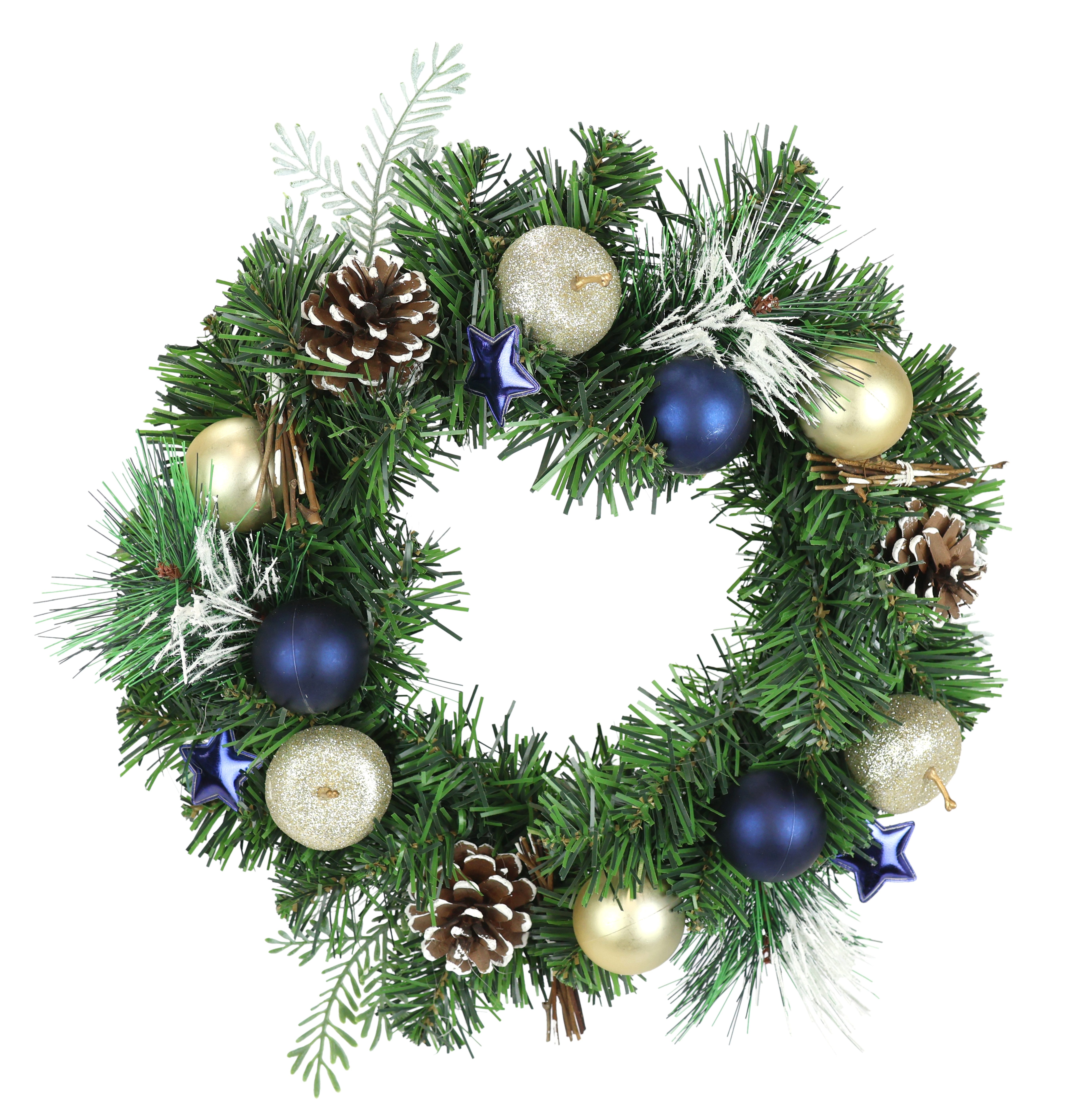 Kunstkranz Dekorierter Weihnachtskranz Kugel/Stern/Apfel/Zapfen Zapfen, I.GE.A., Höhe 32 cm, Tannenkranz Weihnachten künstlich dekoriert Adventskranz Kranz