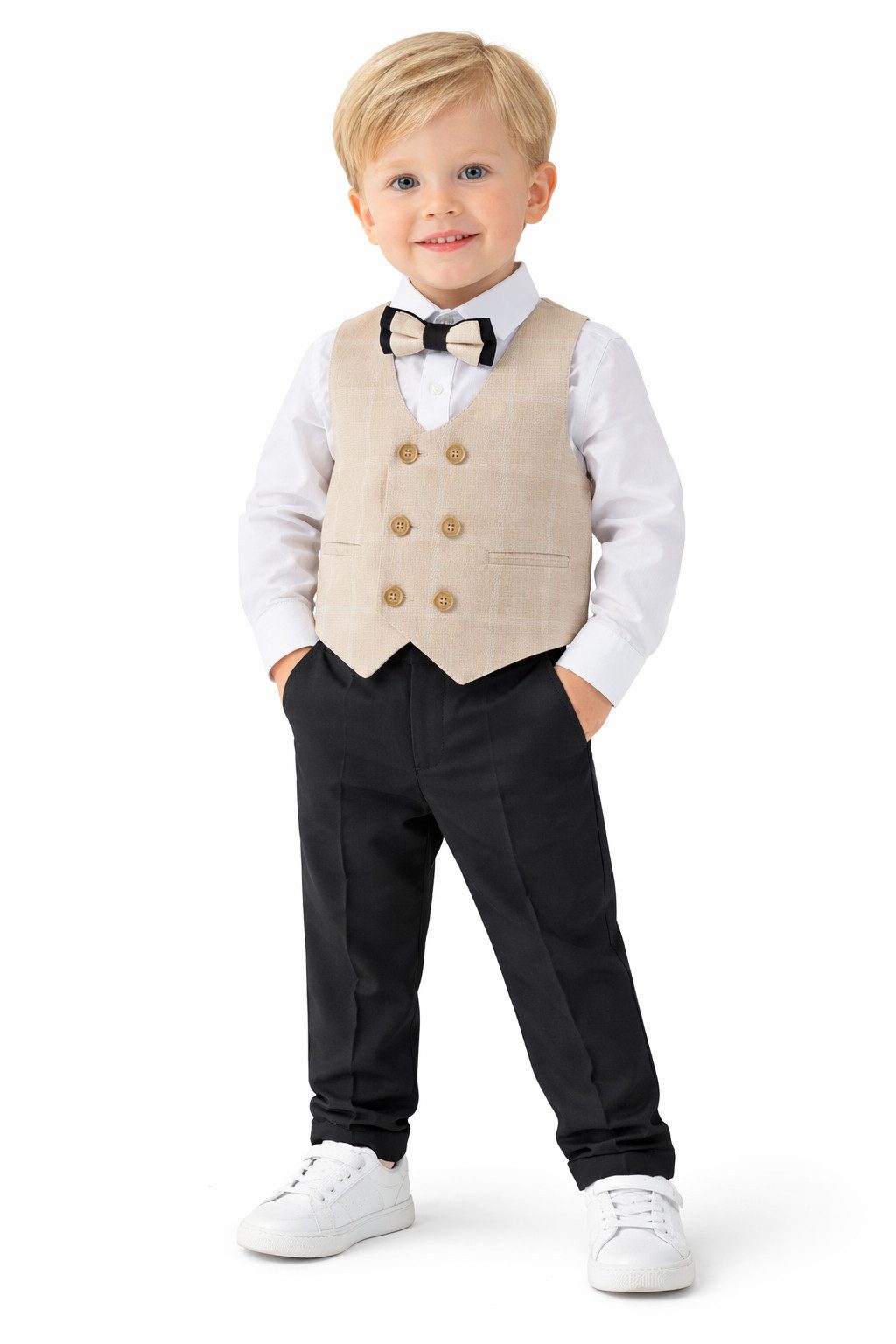 Lorey Medtec Anzug 4-teilig Jungen Outfit, 4er Set: Hemd, Weste, Hose, Fliege, 100% Baumwolle (Hemd + Weste + Hose + Fliege)