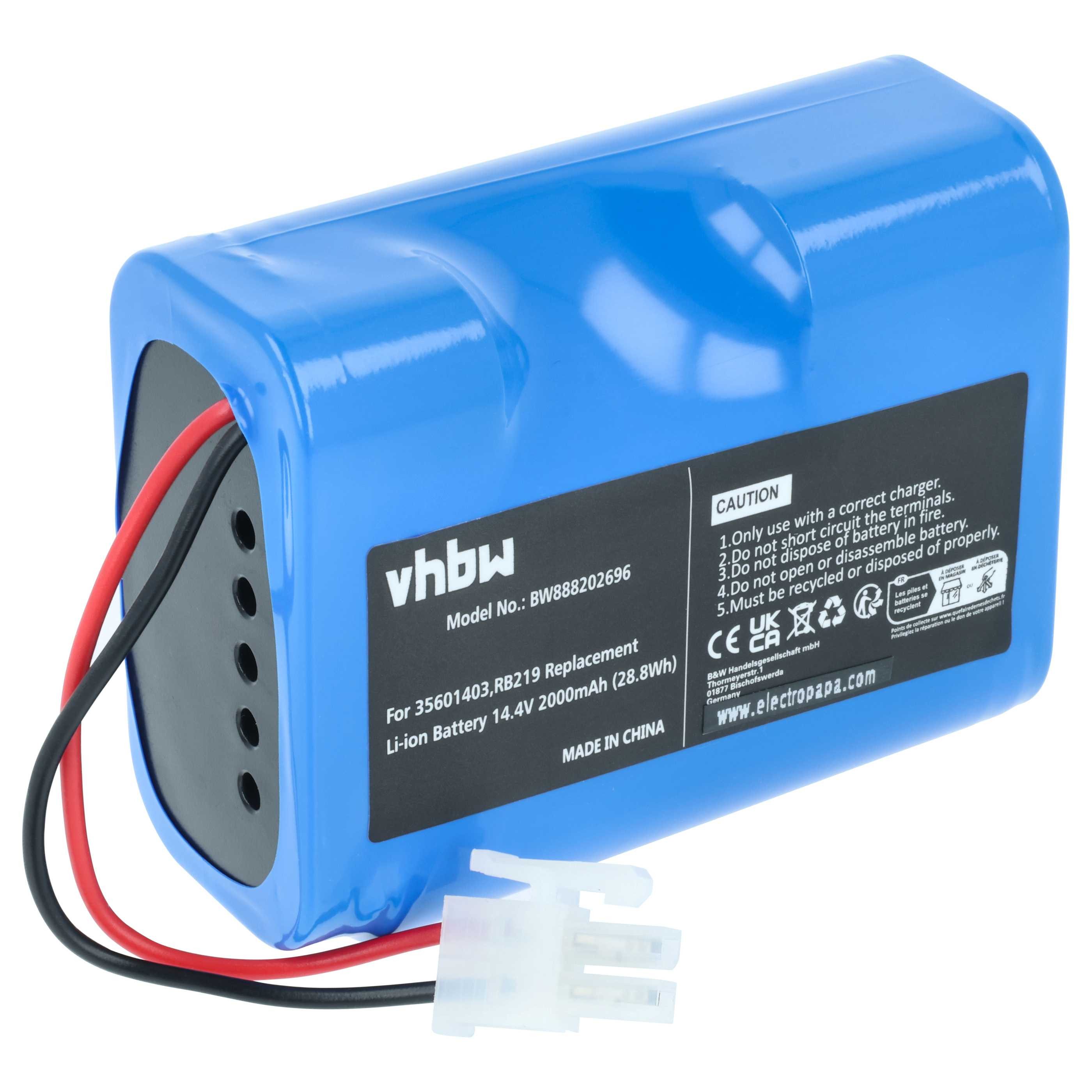 vhbw Akku passend für Hoover RBC031B, RBC031B011, RBC030/1011, RBC030011, Staubsauger-Akku Akku Li-Ion 2000 mAh (14,4 V, 1 St), Leistungsfähiger Austausch-Akku für Ihren Saugroboter