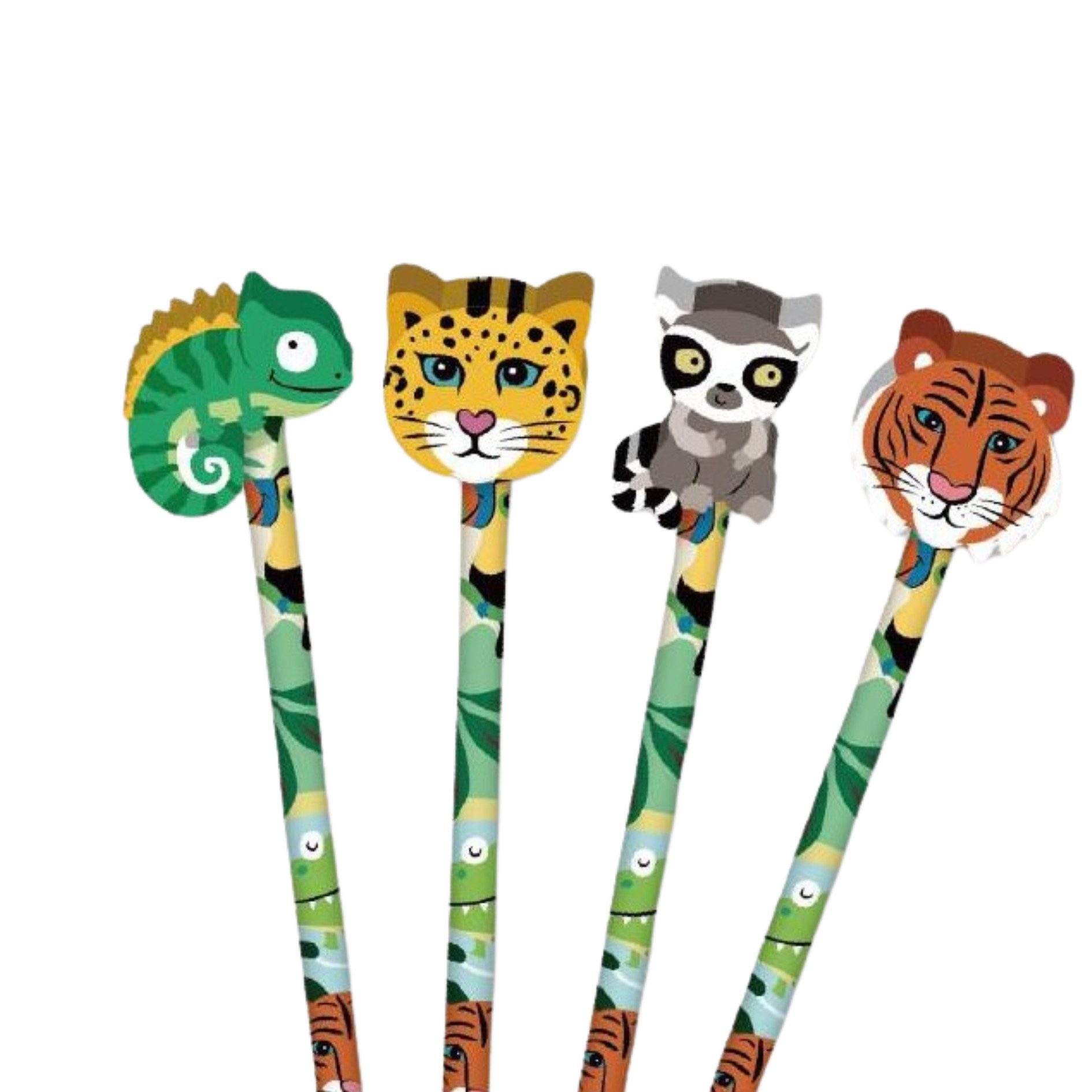 Partystrolche Bleistift Stift mit Radiergummi Topper Wilde Tiere - Mitgebsel Kindergeburtstag, (Sparset, 4-tlg)