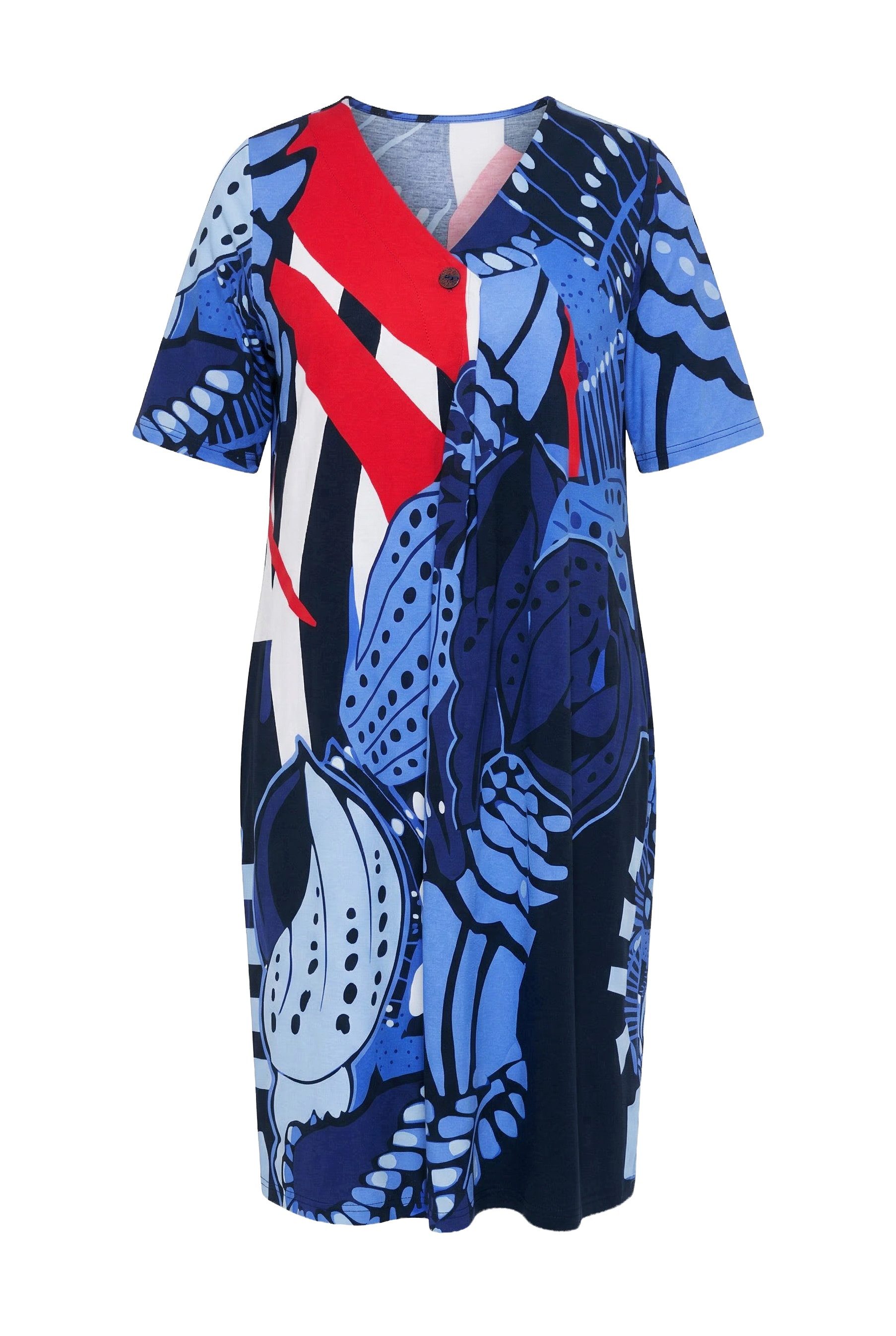 Ulla Popken Jerseykleid Midikleid A-Linie V-Ausschnitt Halbarm Taschen