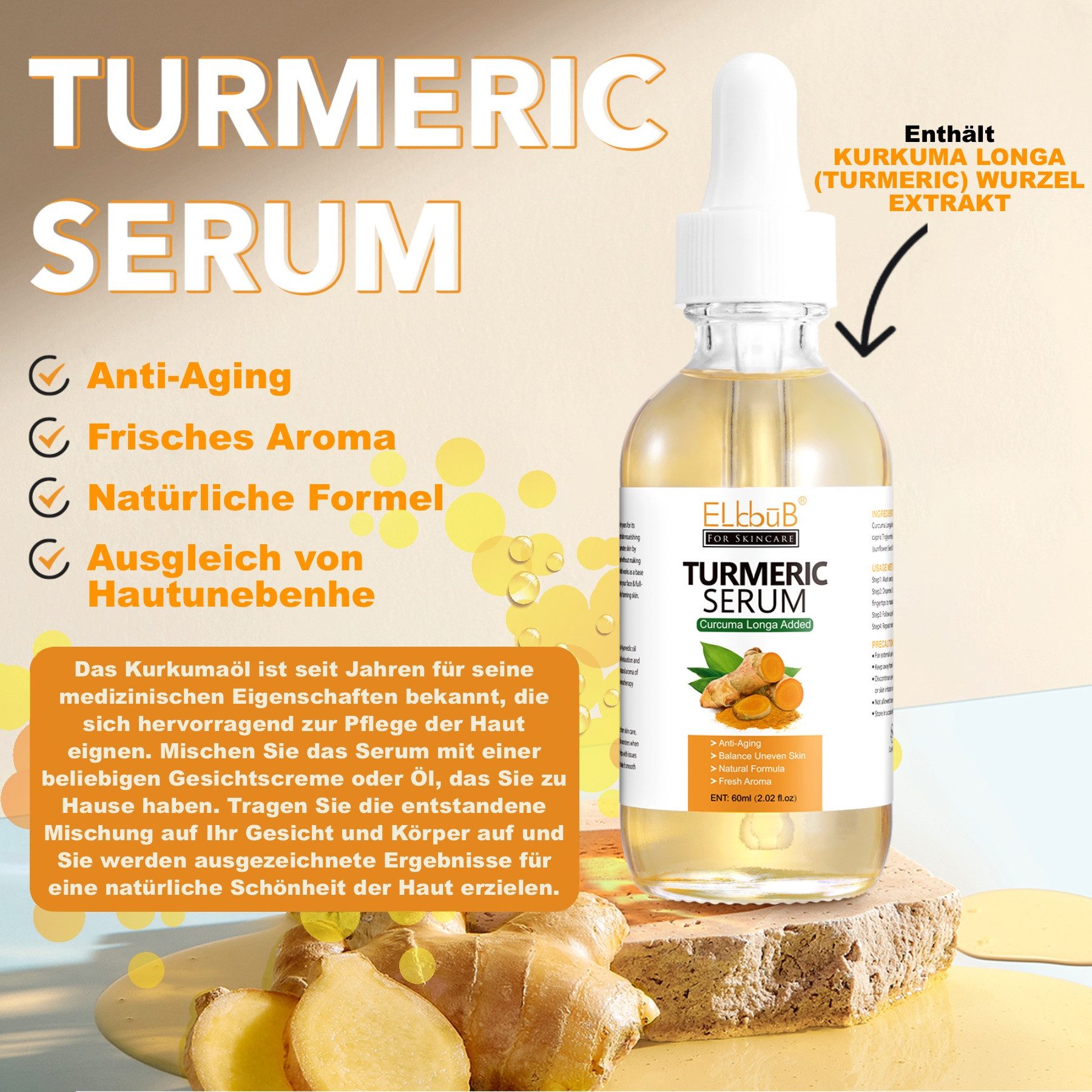 P-Beauty Cosmetic Accessories Gesichtsserum Kurkuma Serum Hyperpigmentation Pigmentflecken Entferner Bio Vegan, 1-tlg.