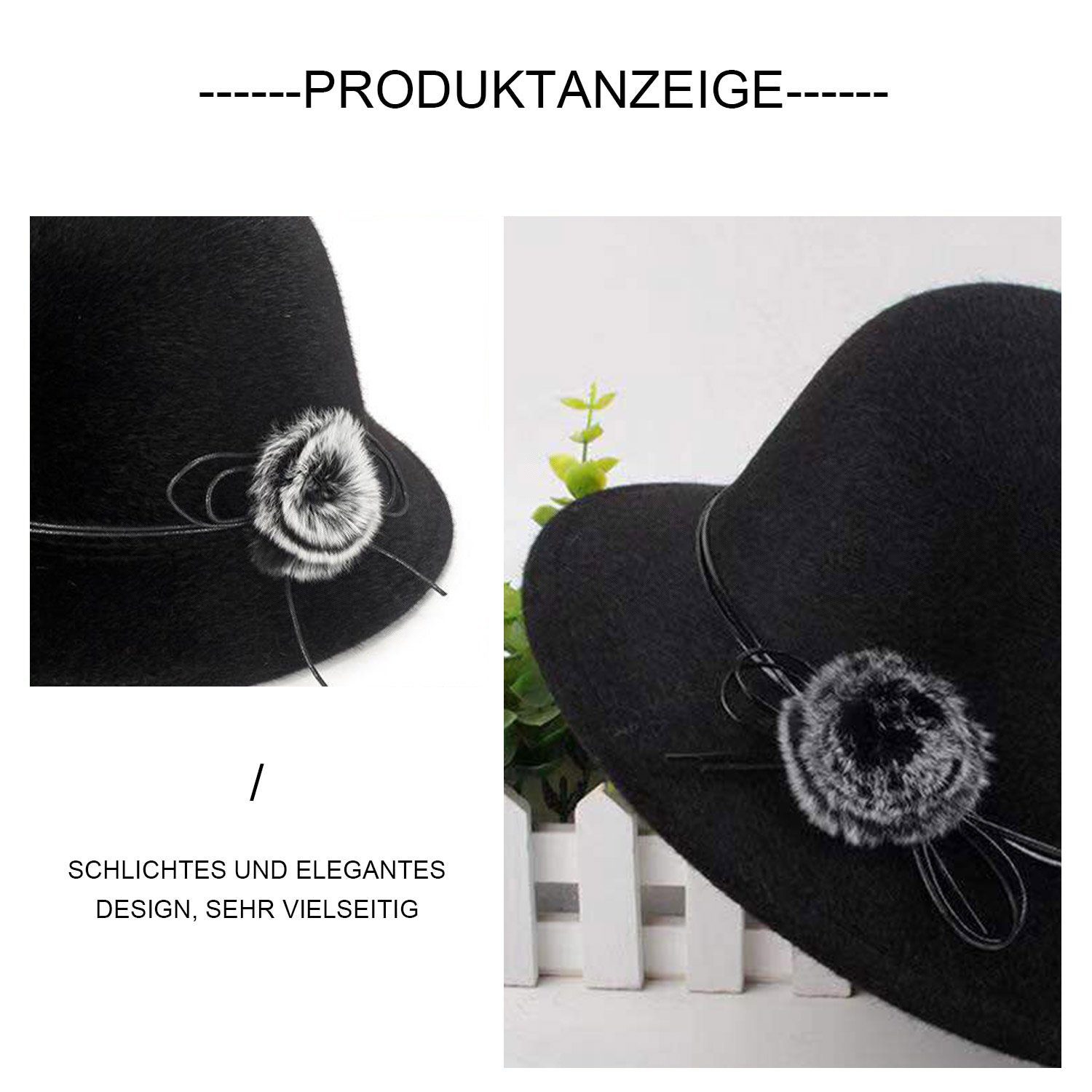 MAGICSHE Filzhut Wollfilz Frauen Hut,Eleganter Wintermütze Klassisch Mütze schwarz Fedora Für