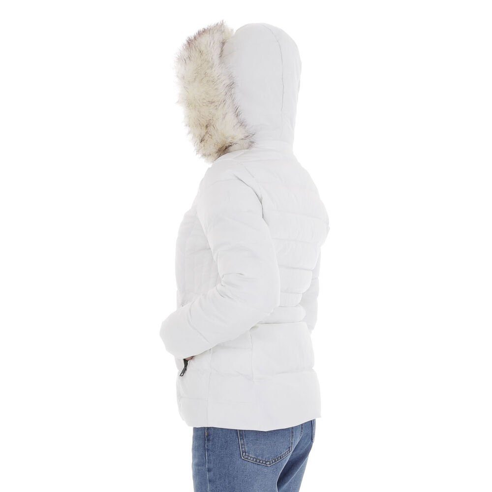 in Damen (abnehmbar) Winterjacke Kapuze Freizeit Weiß Steppjacke Ital-Design Gefüttert