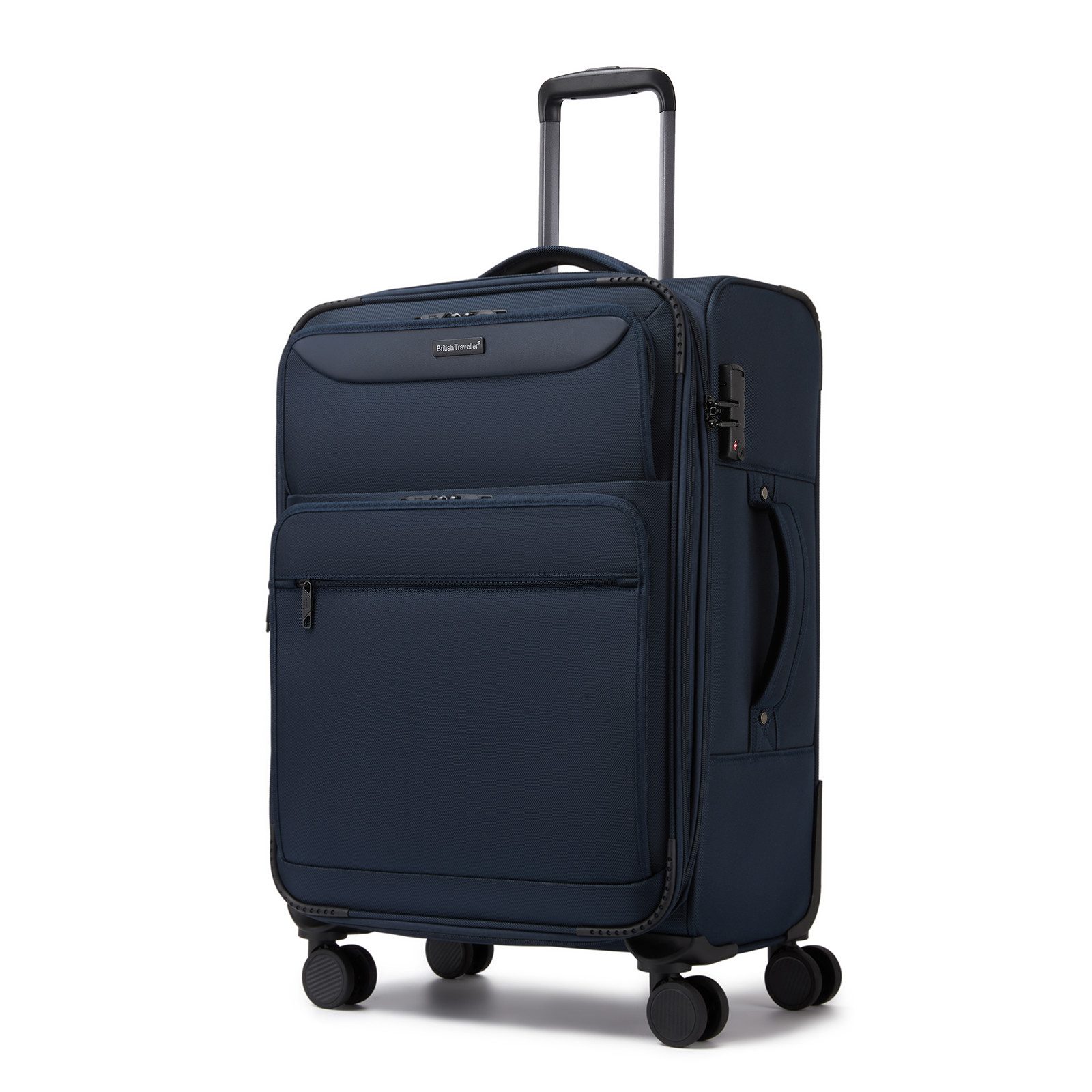 British Traveller Handgepäck-Trolley Stoffkoffer erweiterbar mit Frontfächern, 20% Extra-Volumen