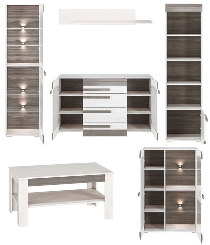 Feldmann-Wohnen Wohnzimmer-Set Blanco, 1 Standregal - - - 1 Vitrine Kommode 1 - 1 (Set, 1 1 Highboard) Couchtisch - Wandregal