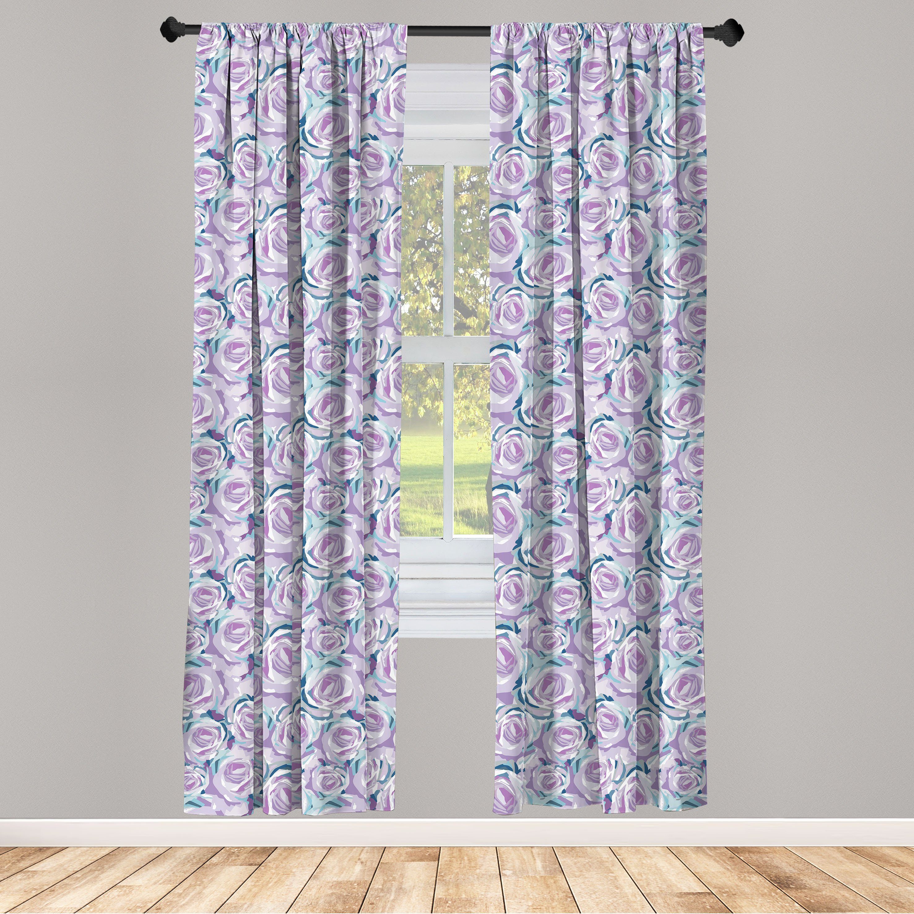 Gardine Vorhang für Wohnzimmer Schlafzimmer Dekor, Abakuhaus, Microfaser, Blumen Übersicht der Rosen-Landschaft
