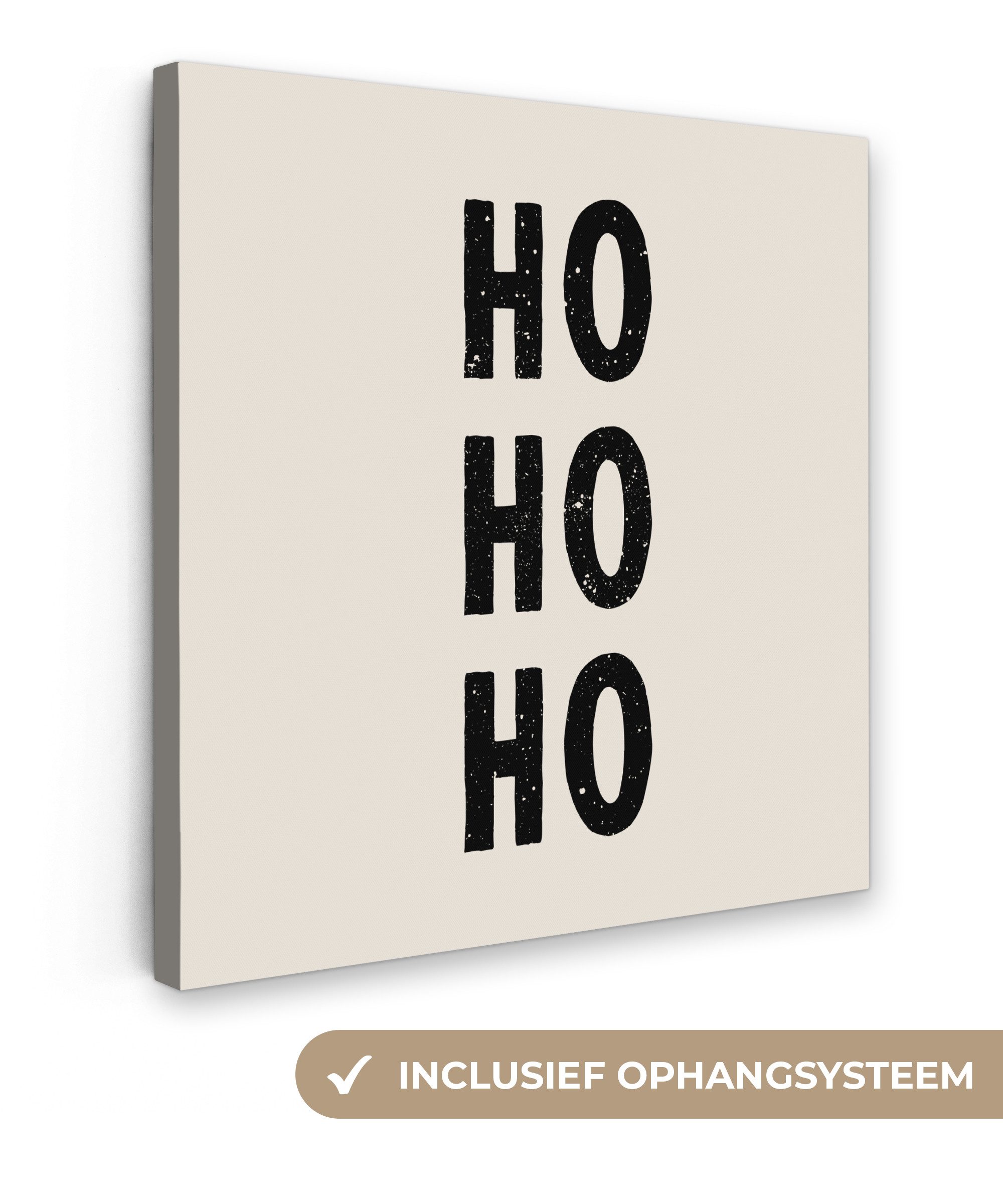 OneMillionCanvasses® Leinwandbild Weihnachten - Ho ho ho - Sprichwörter - Beige - Weihnachtsmann, Fotodruck (1 St), Wandbild, Deko Schlafzimmer Wohnzimmer Flur 20x20 cm