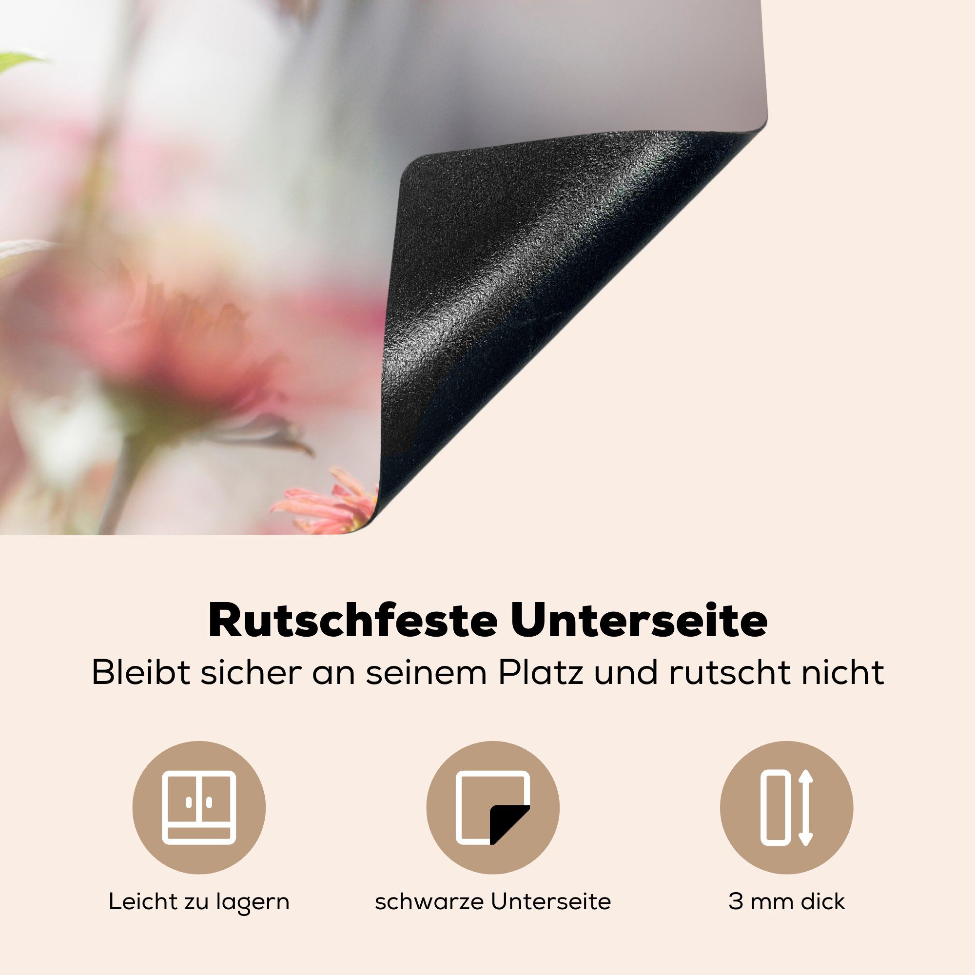 MuchoWow Blume Rosa, die - Vinyl, küche, für Herdblende-/Abdeckplatte Ceranfeldabdeckung Schmetterling Induktionskochfeld Schutz tlg), cm, 81x52 - (1
