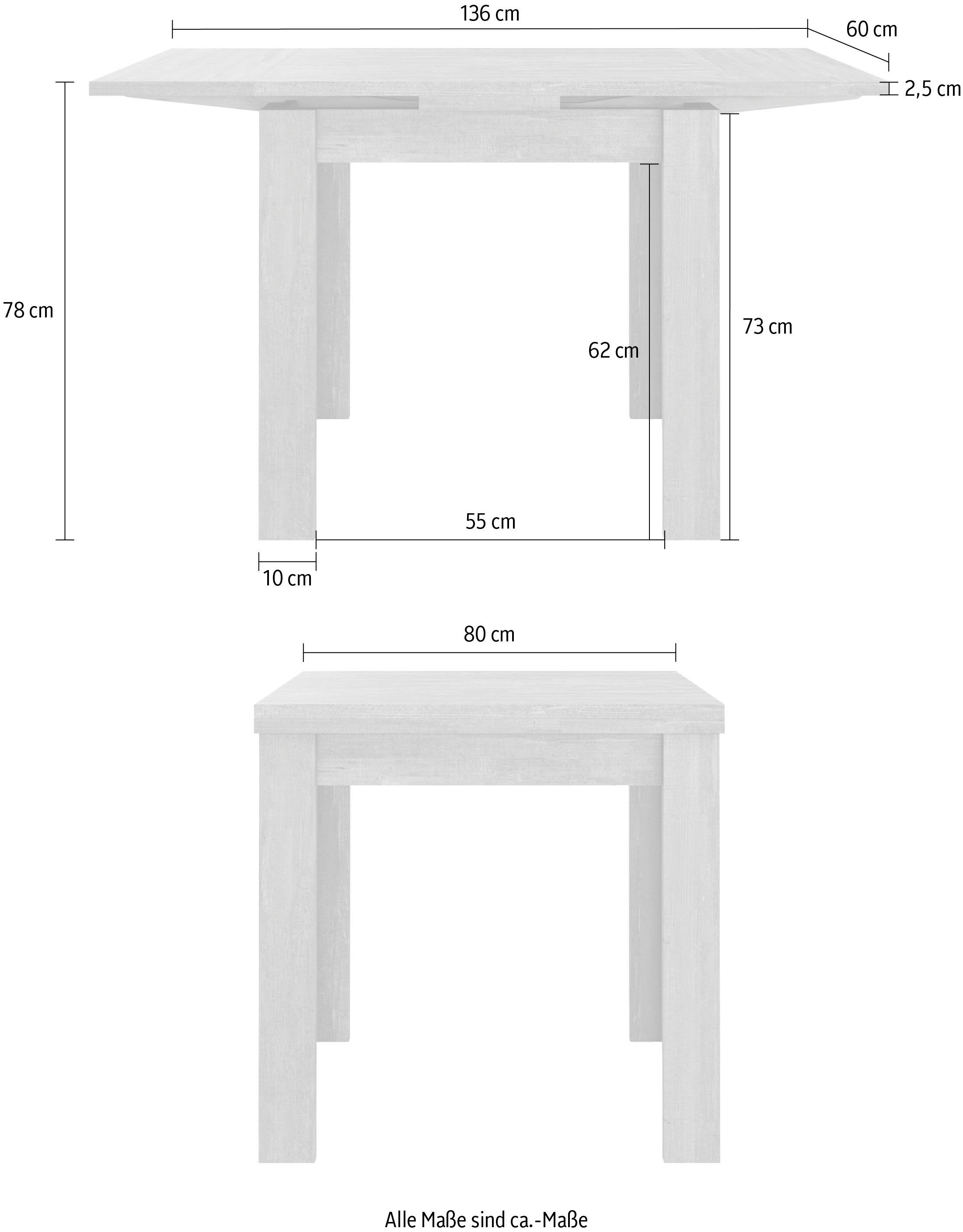 Mäusbacher Esstisch ausziehbar Monti, asteichefarben 136 80 cm 60 cm, x auf