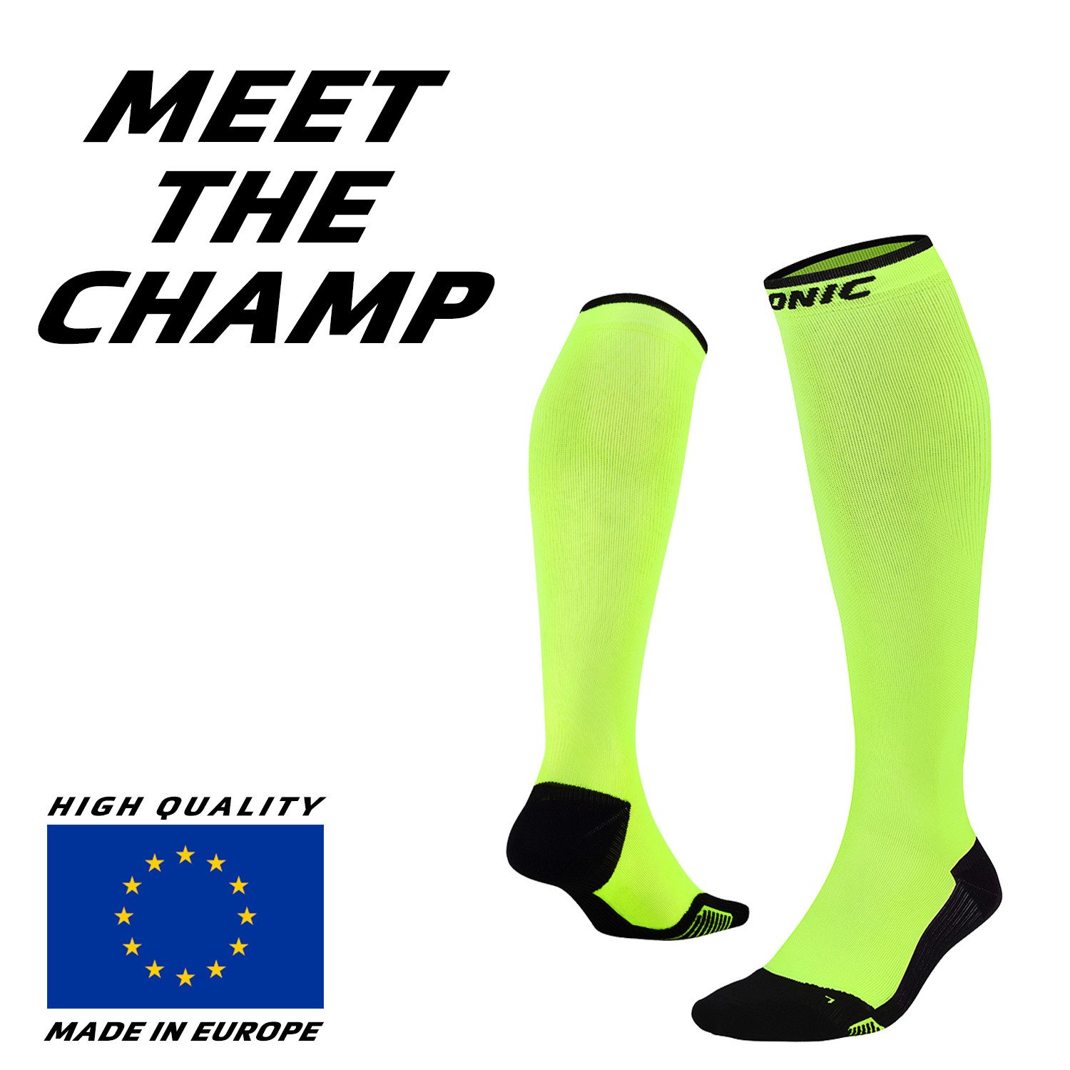 ONIC GEAR Kompressionsstrümpfe Laufsocken - Damen & Herren - Schwarz, Weiß und Neon Gelb