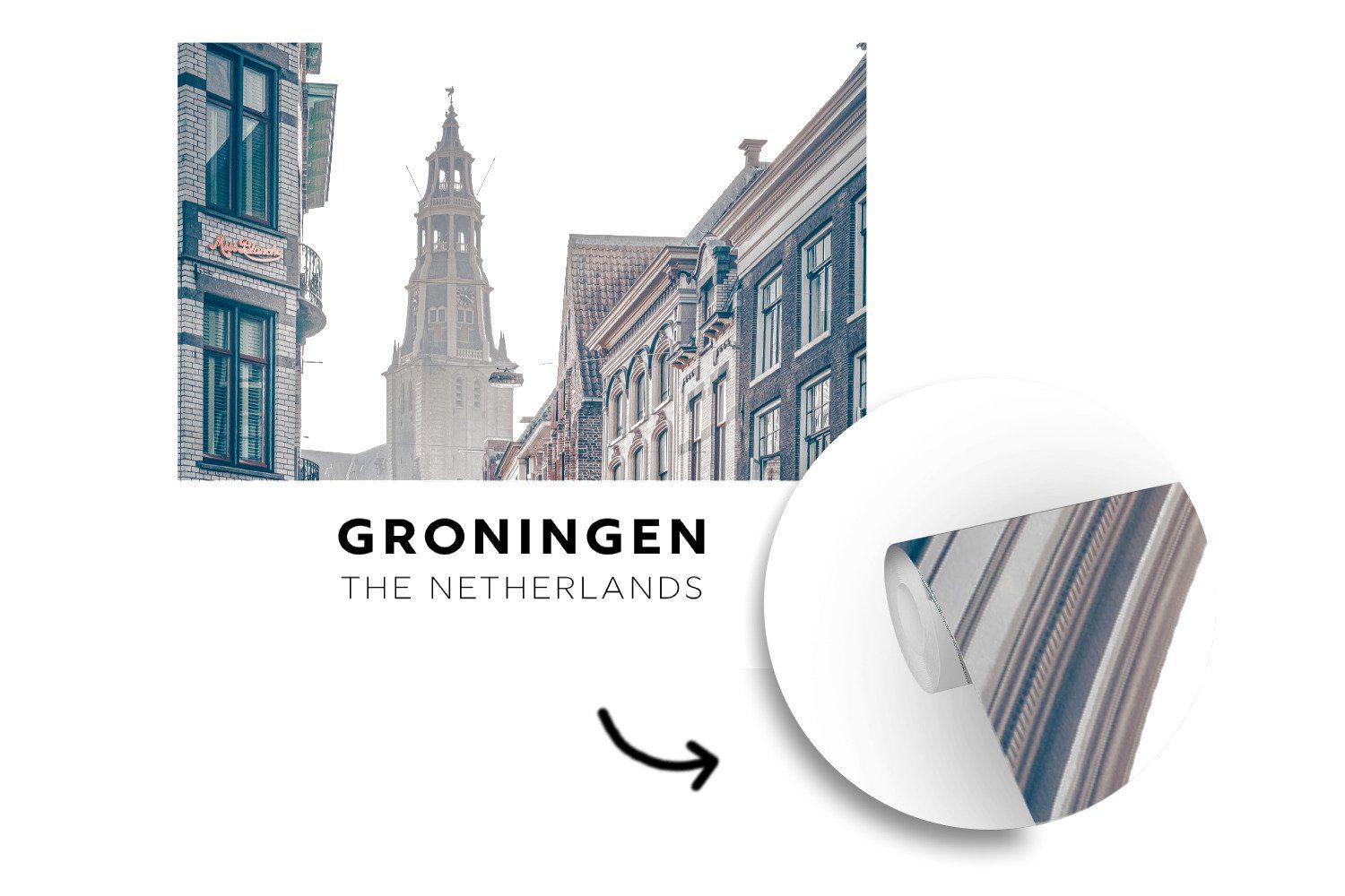 Groningen Matt, Wandtapete Schlafzimmer, Wohnzimmer MuchoWow (5 Toren, oder St), - bedruckt, Tapete Niederlande Fototapete für - Vinyl