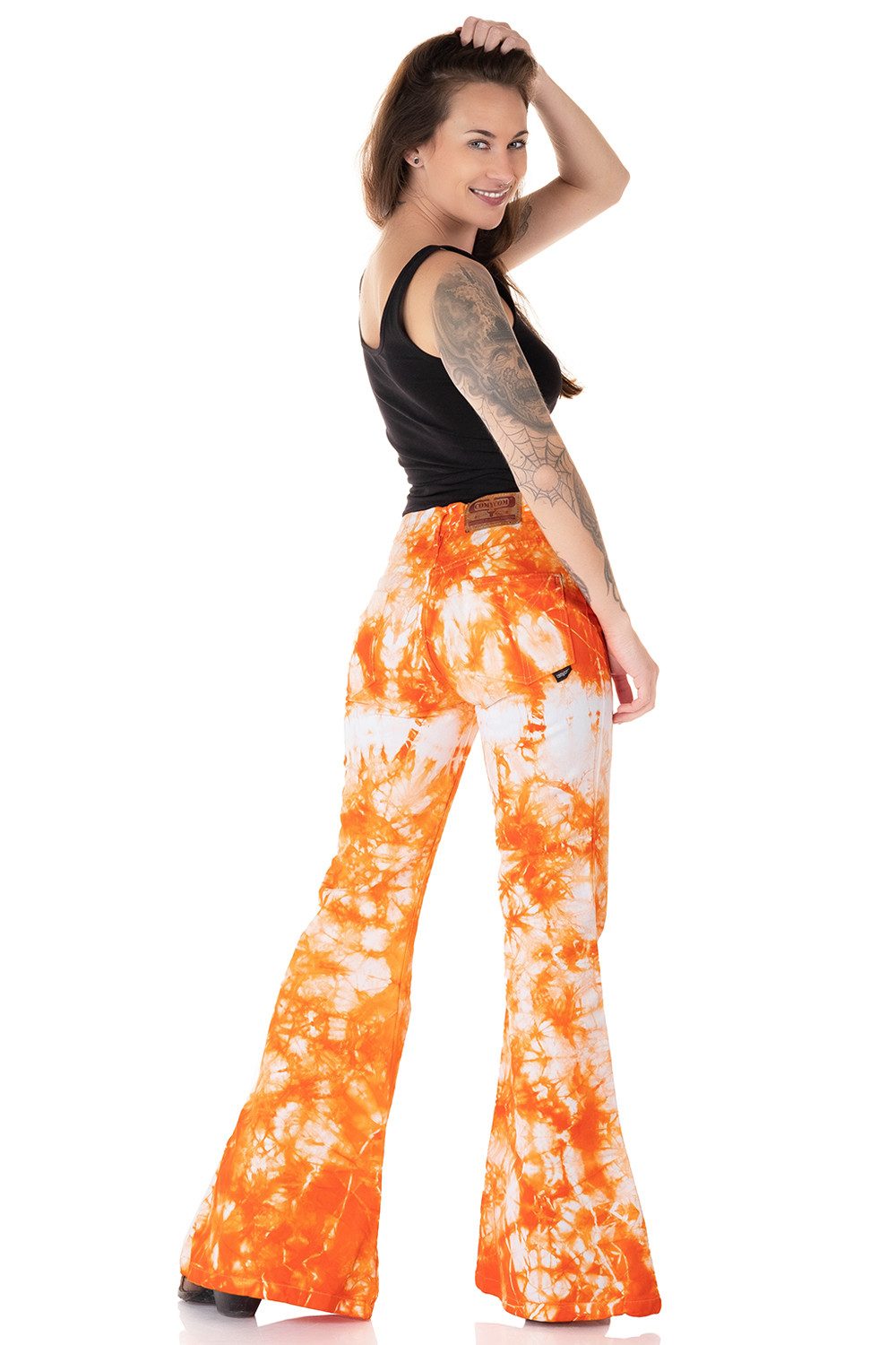Comycom Schlaghose Damen Batik orange weiss