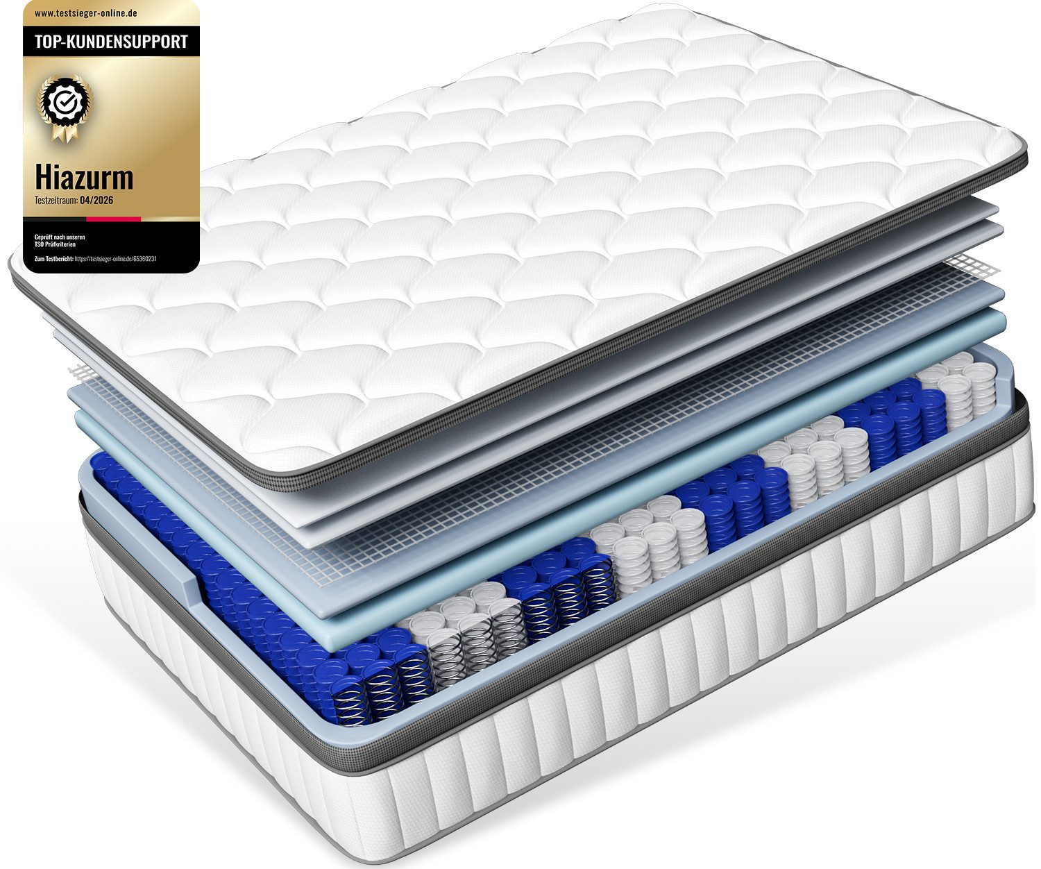 Taschenfederkernmatratze Matratze, 7-Zonen Federkernmatratze Matratzen, Hiazurm, 25 cm hoch, (mit Spannbettlaken,EU-Qualitätszertifizierung, Atmungsaktiv, Orthopädisch, EU-Qualitätszertifizierung, Atmungsaktiv, Orthopädisch), Matratze 90x200 cm oder 140x200 cm, für Kinder und Erwachsen