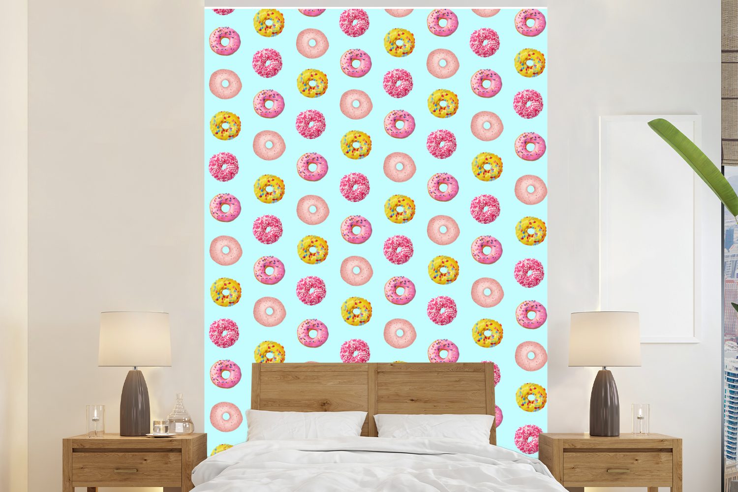 MuchoWow Fototapete Donut - Muster (3 Vinyl für - Tapete bedruckt, Farben, Wohnzimmer, St), Matt, Montagefertig Wandtapete