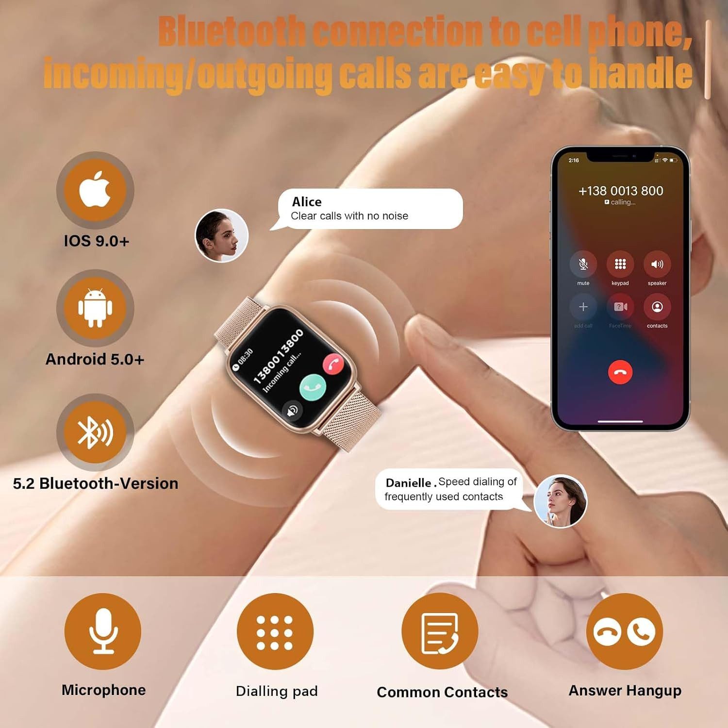 SLOKSFil Damen"s Bluetooth Fitnessuhr; mit Telefonfunktion & 120 Sportmodi Smartwatch (4,6 cm/1,83 Zoll, Android/iOS), Touchscreen mit Herzfrequenz, SpO2, Schlafanalyse & IP68 Schutz