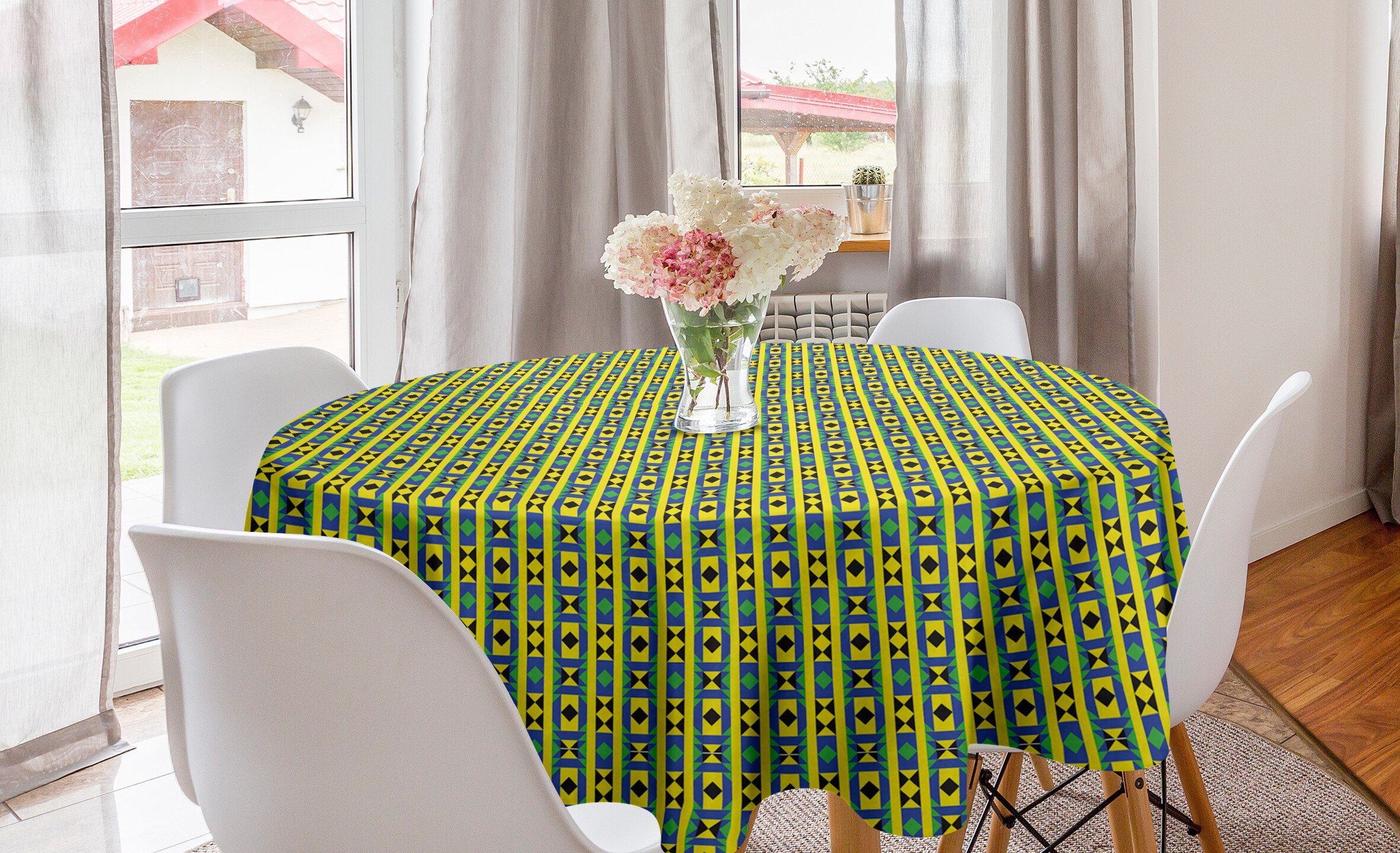 Abakuhaus Tischdecke Kreis Tischdecke Abdeckung für Esszimmer Küche Dekoration, Kente Muster Geometrisches Kenia