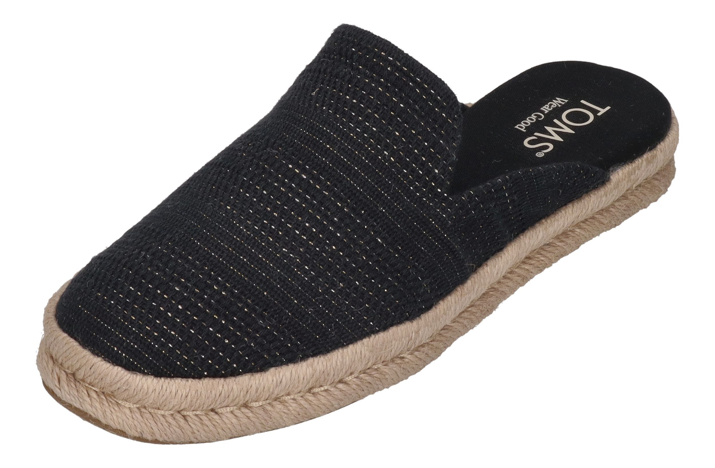 TOMS SANTIAGO MULE Espadrille Black Metallic Linen Stripe