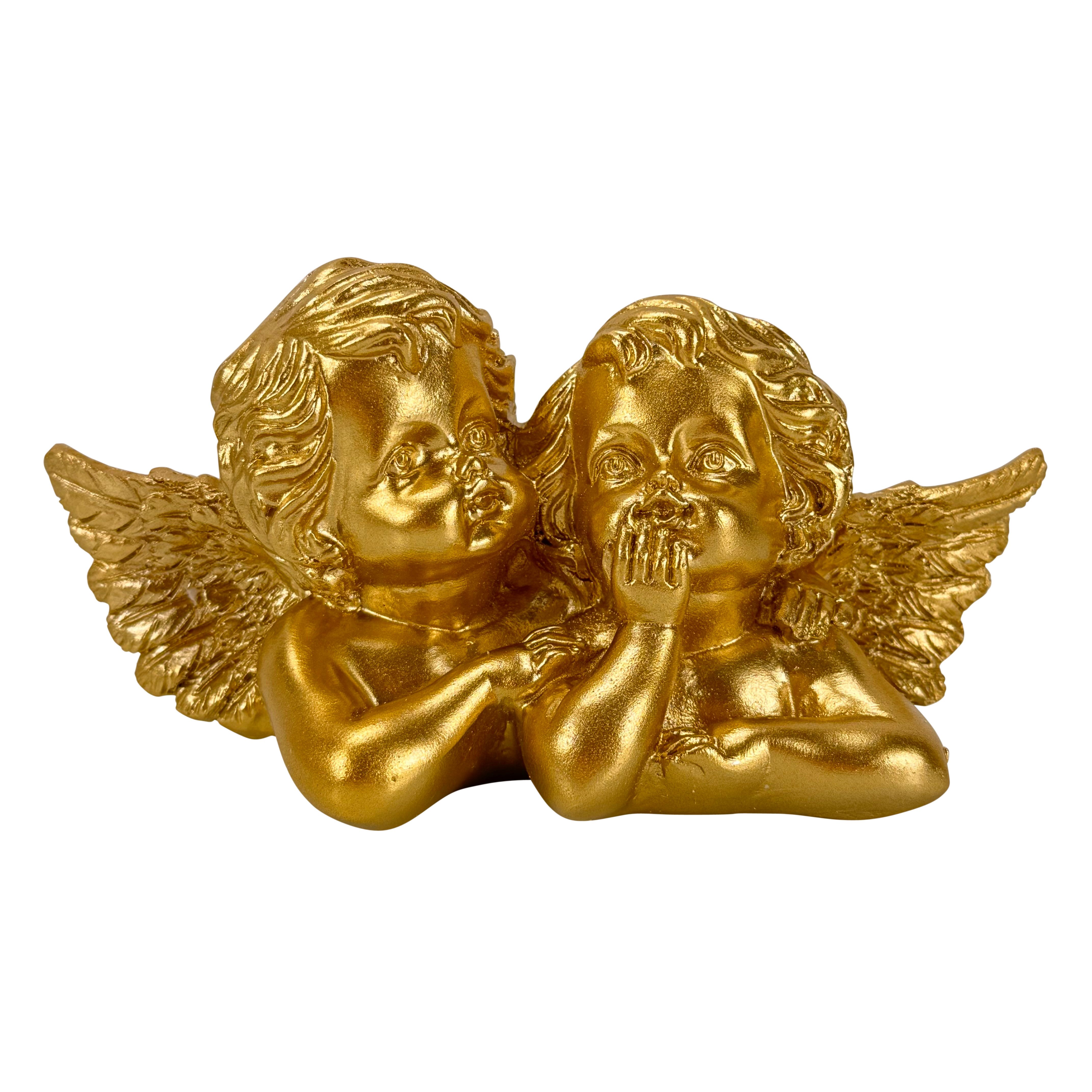 Online-Fuchs Dekofigur - 2 goldene Engel mit Flügeln zur Dekoration im Wohnzimmer (für eine warme, beruhigende Atmosphäre, liebevolle Geschenkidee), detailreich gestaltet in glänzender Goldoptik