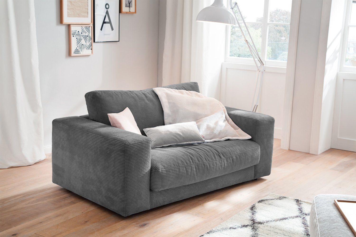 KAWOLA Sessel MADELINE, Doppelsessel Loveseat Cord versch. Farben grau