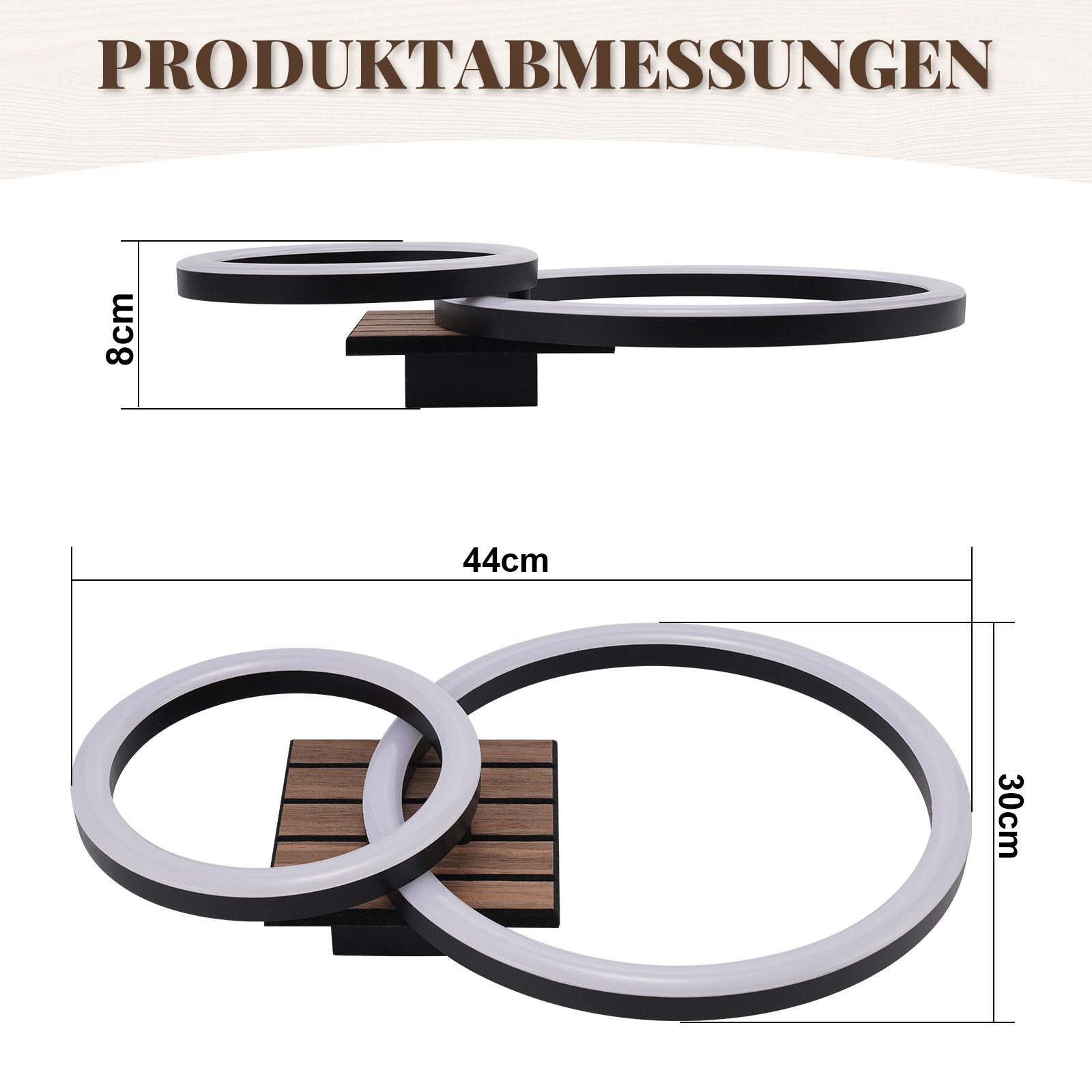 Nettlife LED Deckenleuchte Retro schwarz 14/21W eckig 3000K Warmweiß Design lampe Holz, LED fest integriert, für Küche Schlafzimmer Flur Wohnzimmer Bürolampe Zu – Bild 3 von 5