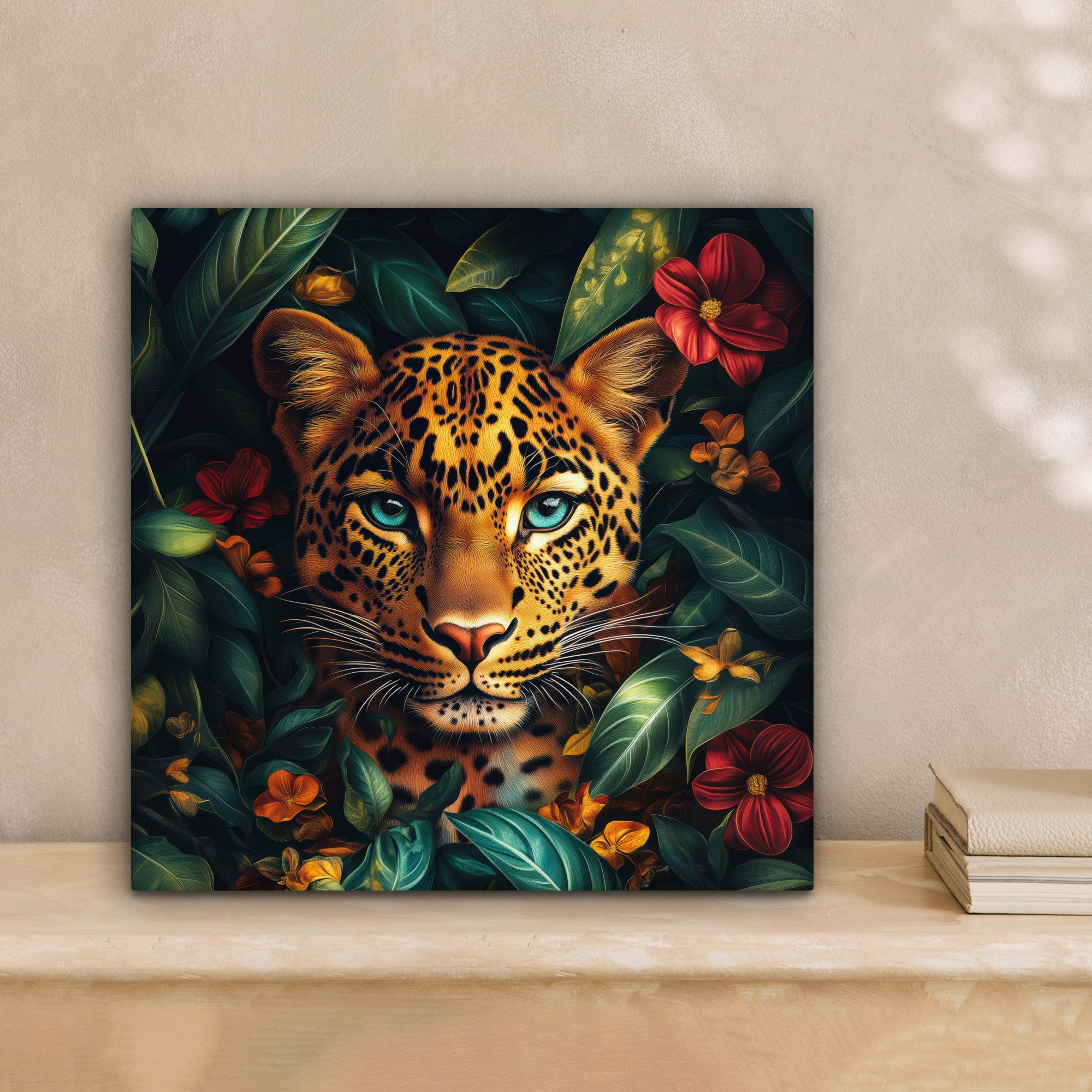 OneMillionCanvasses® Leinwandbild Leopard - Natur - Blumen - Dschungel, Fot günstig online kaufen