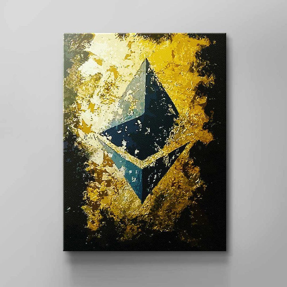 Ethereum Wandbild Wandkunst Schwarz DOTCOMCANVAS® Ethereum Rahmen Leinwandbild, Gold Golden ohne abstrakte