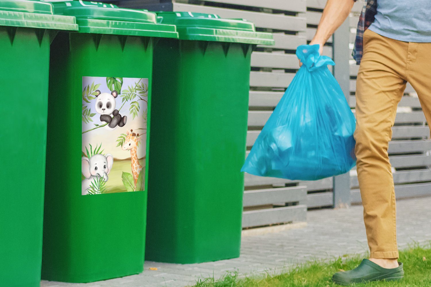 - Wandsticker Abfalbehälter Dschungel - St), Tiere Kinder (1 Sticker, Container, Mülleimer-aufkleber, MuchoWow Mülltonne,