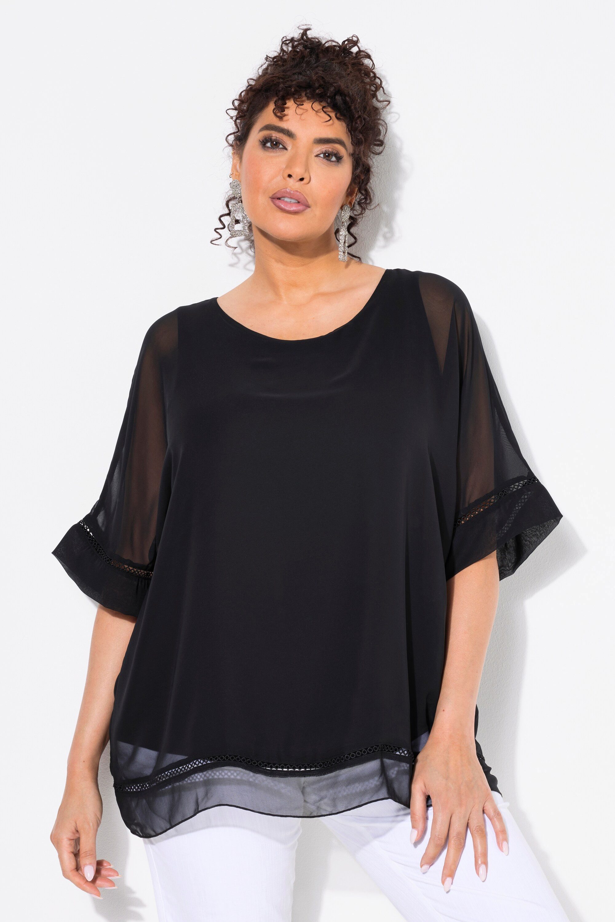 Ulla Popken Tunika Chiffon-Überwurf Spitze oversized günstig online kaufen