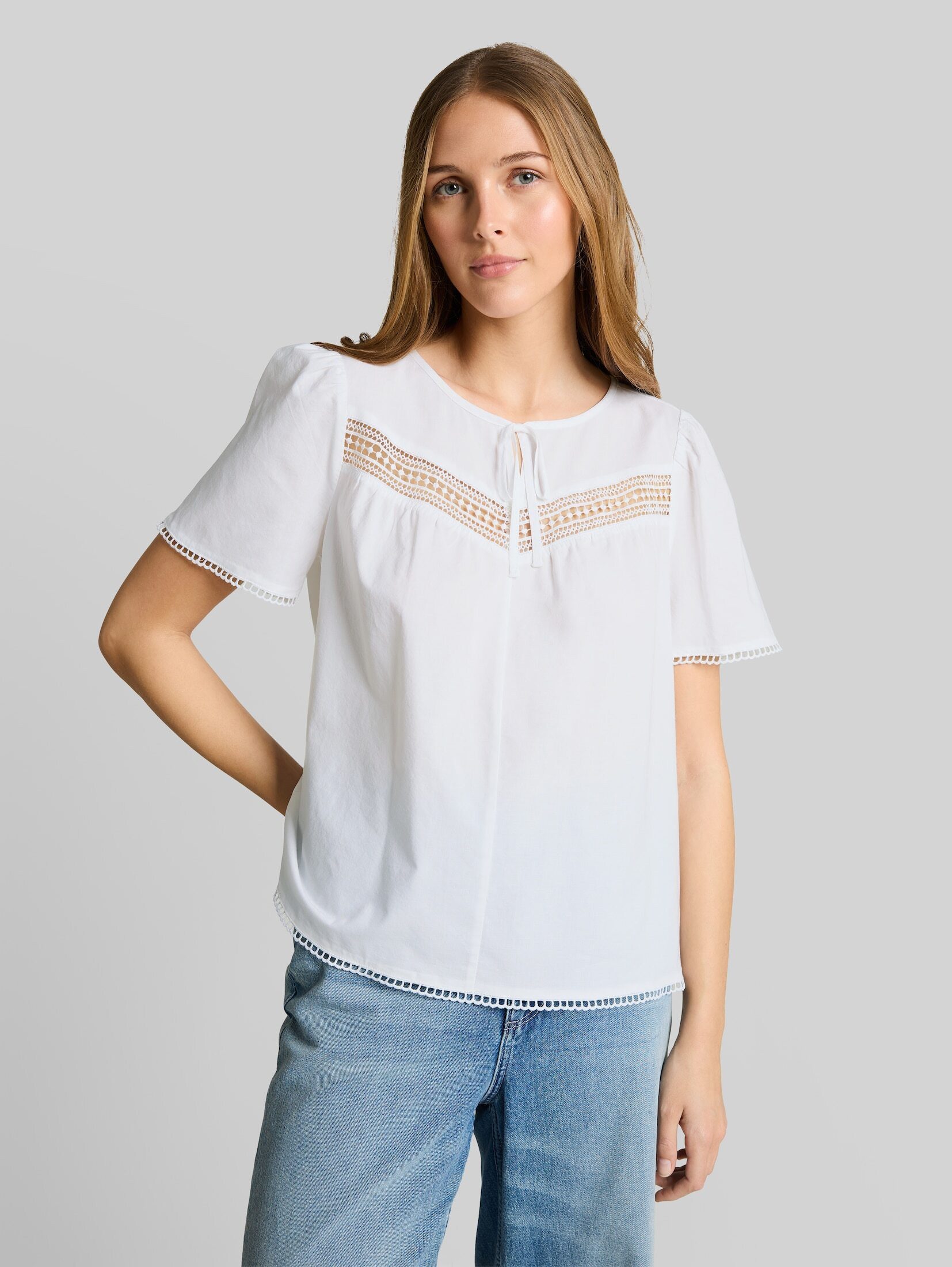 TOM TAILOR Denim Kurzarmbluse Blusen & Shirts Bluse mit Häkel-Details