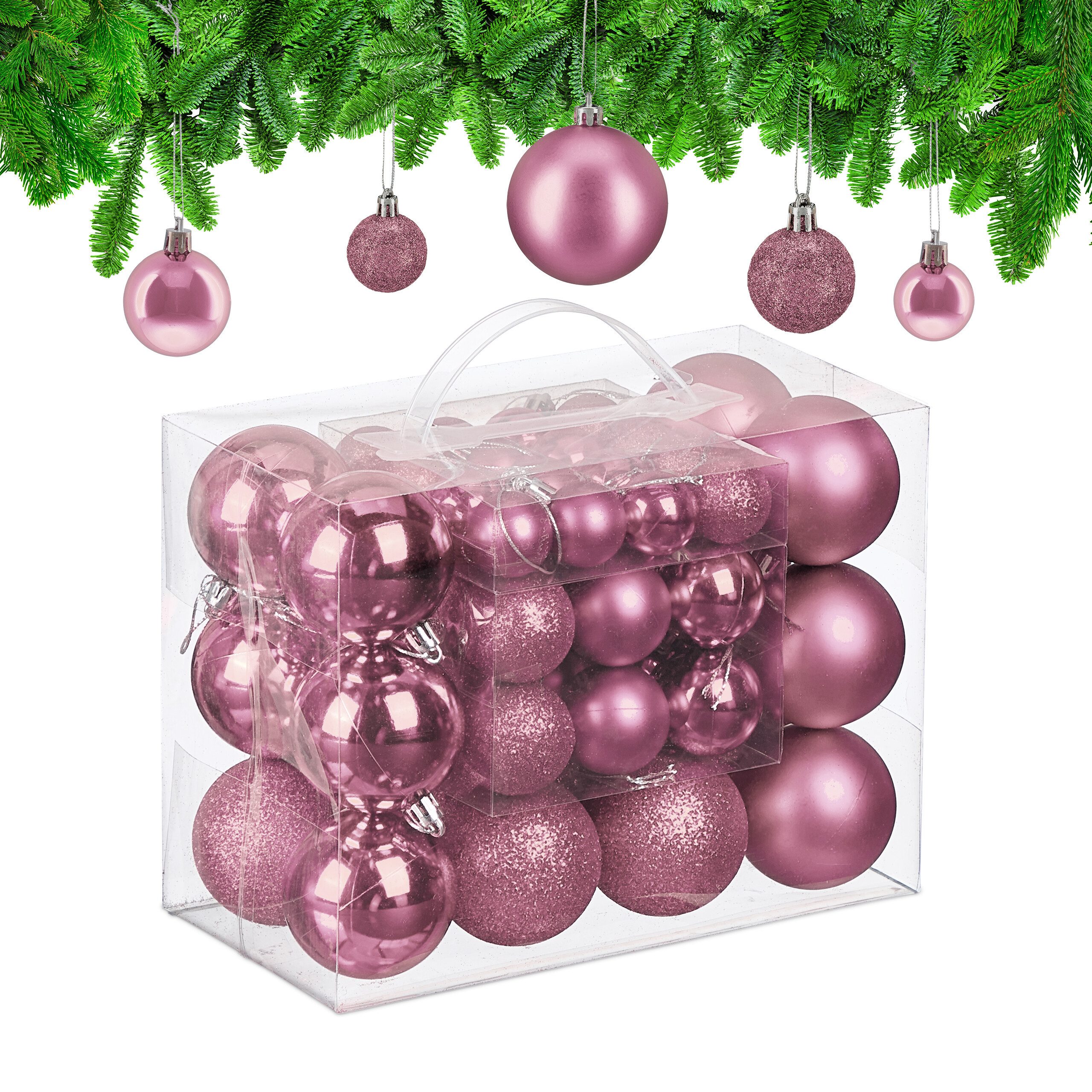relaxdays Weihnachtsbaumkugel Weihnachtskugeln im 50er Set, Rosa
