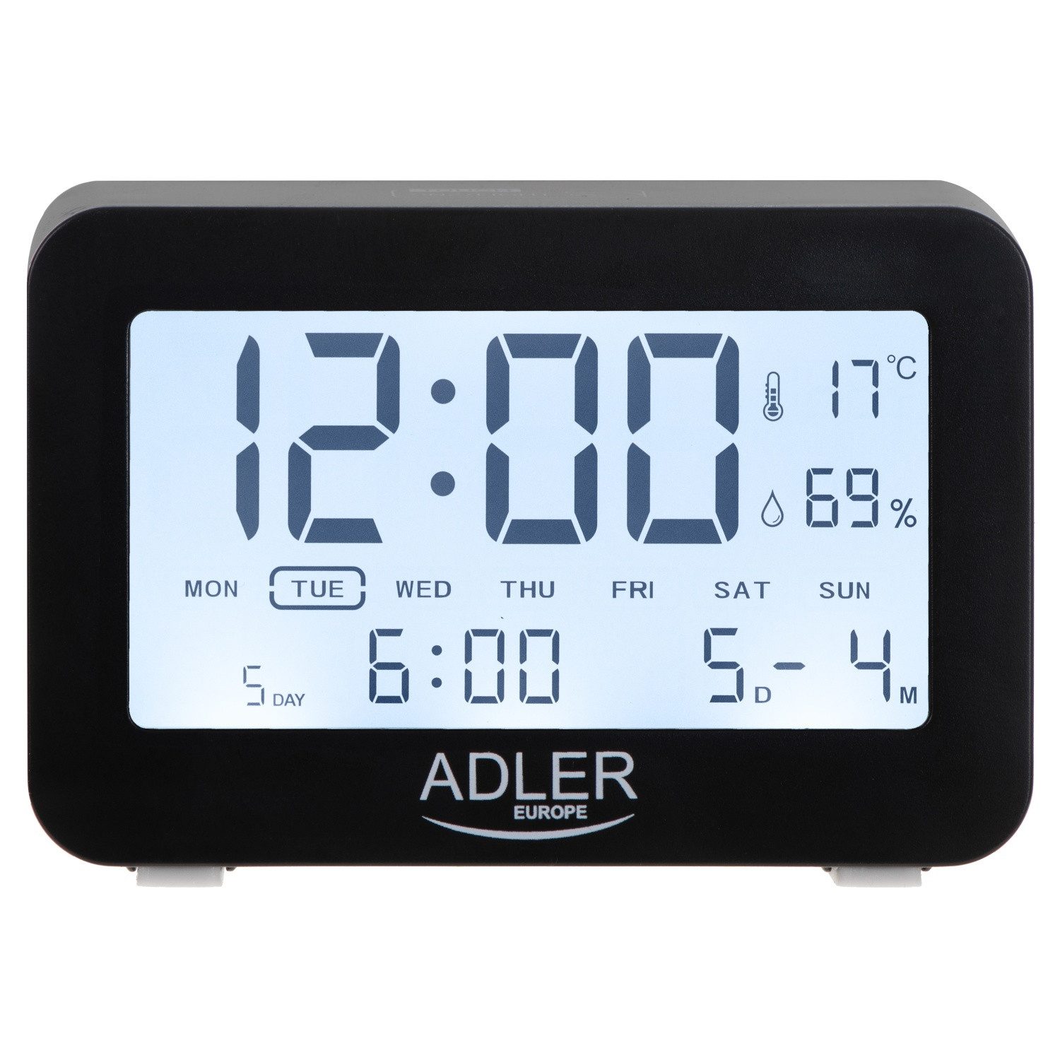 Adler Tischuhr AD 1196 mit Weckfunktion, Temperatur- und Luftfeuchtigkeitsanzeige
