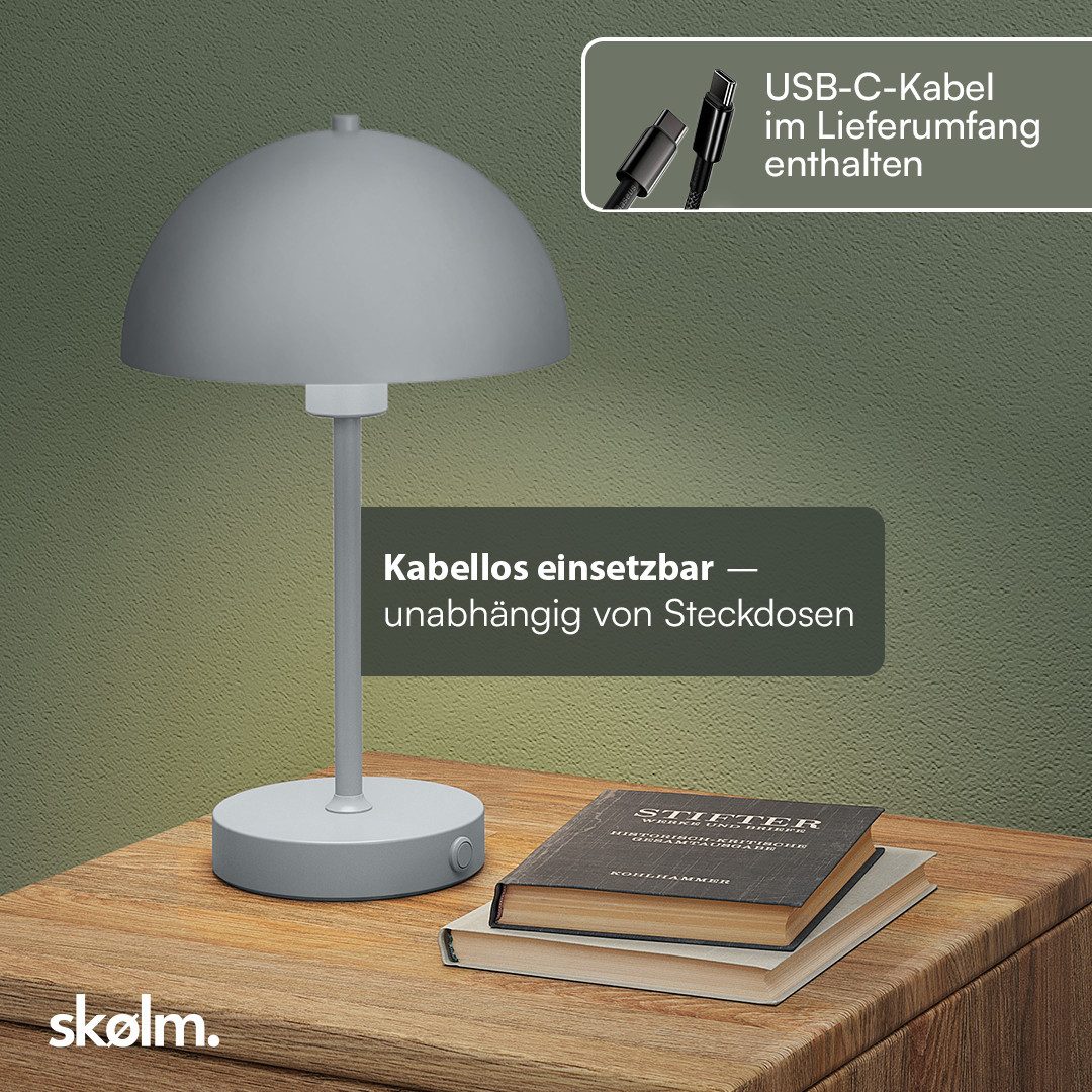 skølm Tischleuchte Aeriala mit Akku, Grau, warmweißes Licht, Nachttischlampe dimmbar, LED Tischleuchte aufladbar, Pilzform – Bild 4 von 5
