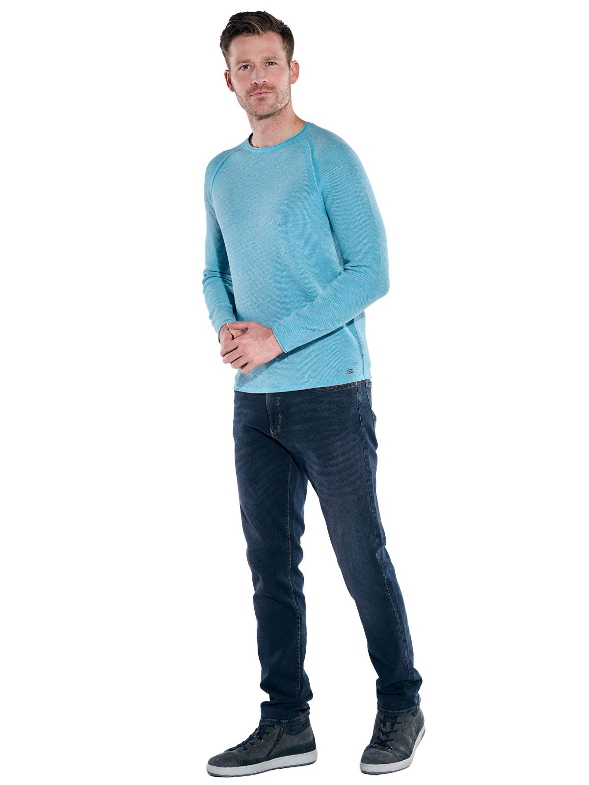 Engbers Rundhalspullover Herren Pullover uni, Mittelblau