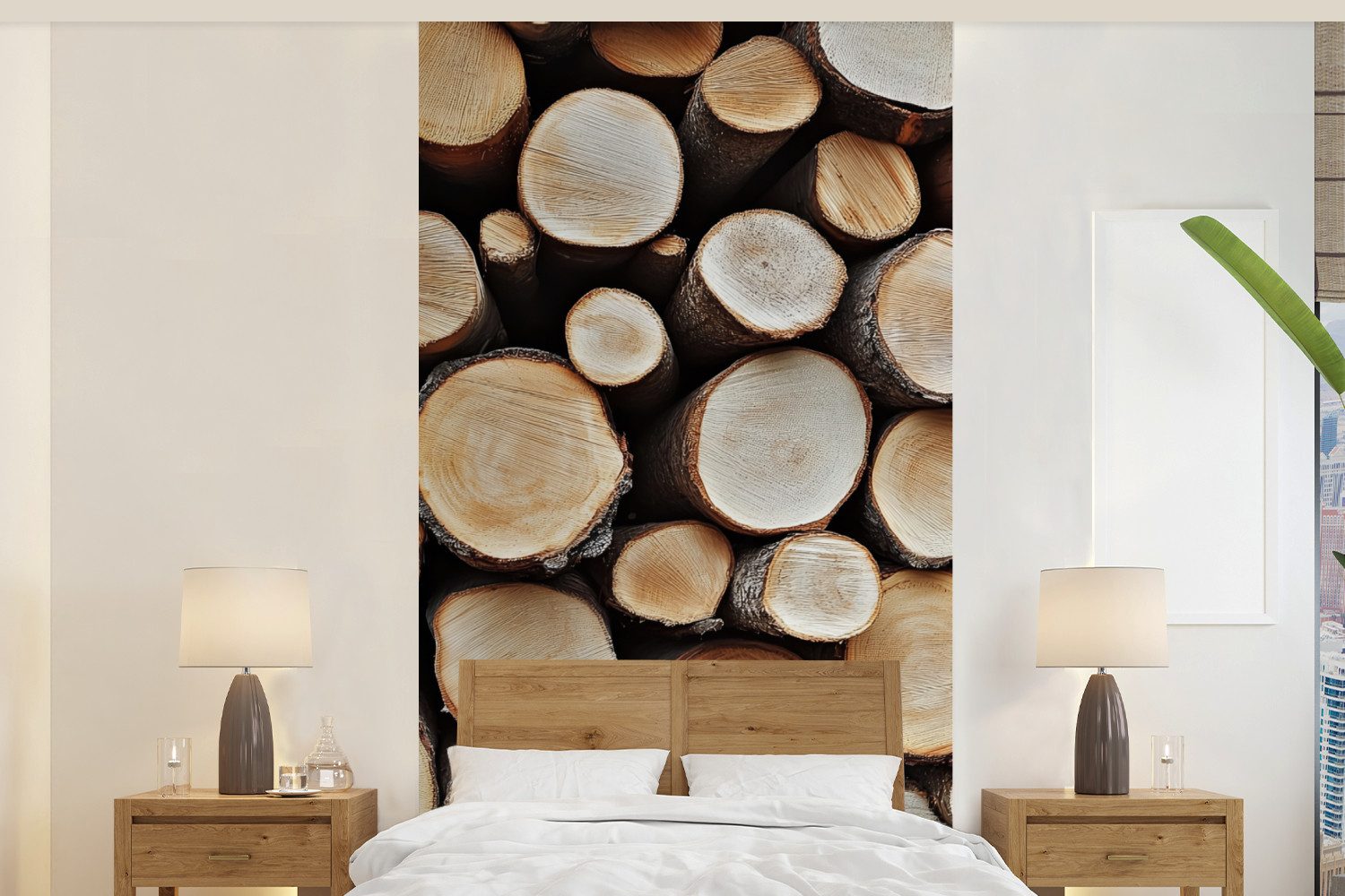 MuchoWow Fototapete Holz - Baumstämme - Textur, Matt, bedruckt, Vliestapete für Wohnzimmer Schlafzimmer Küche, Fototapete, 120x240 cm