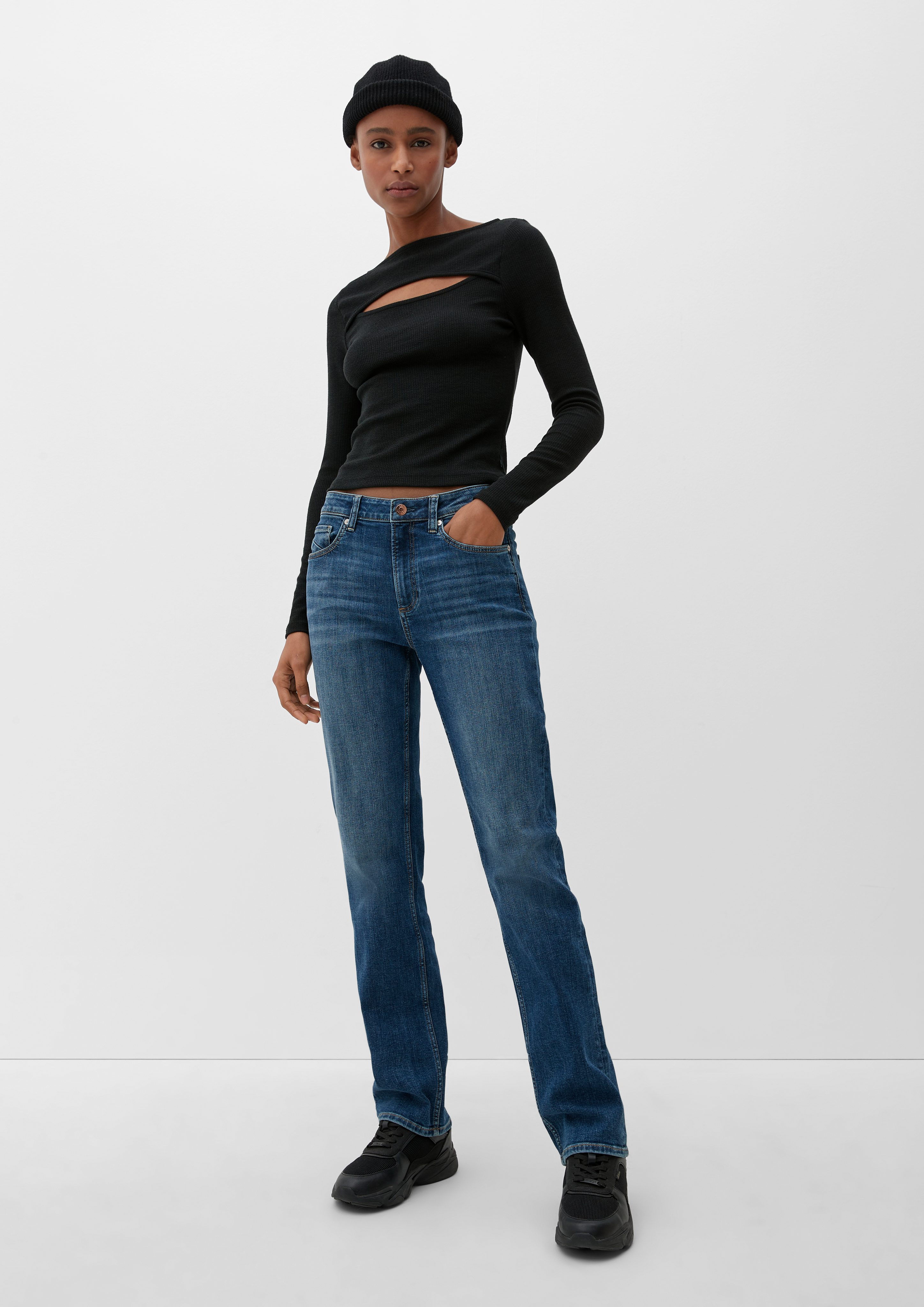 QS Jeans Catie / Leg Rise / High Stoffhose Straight Fit Slim /